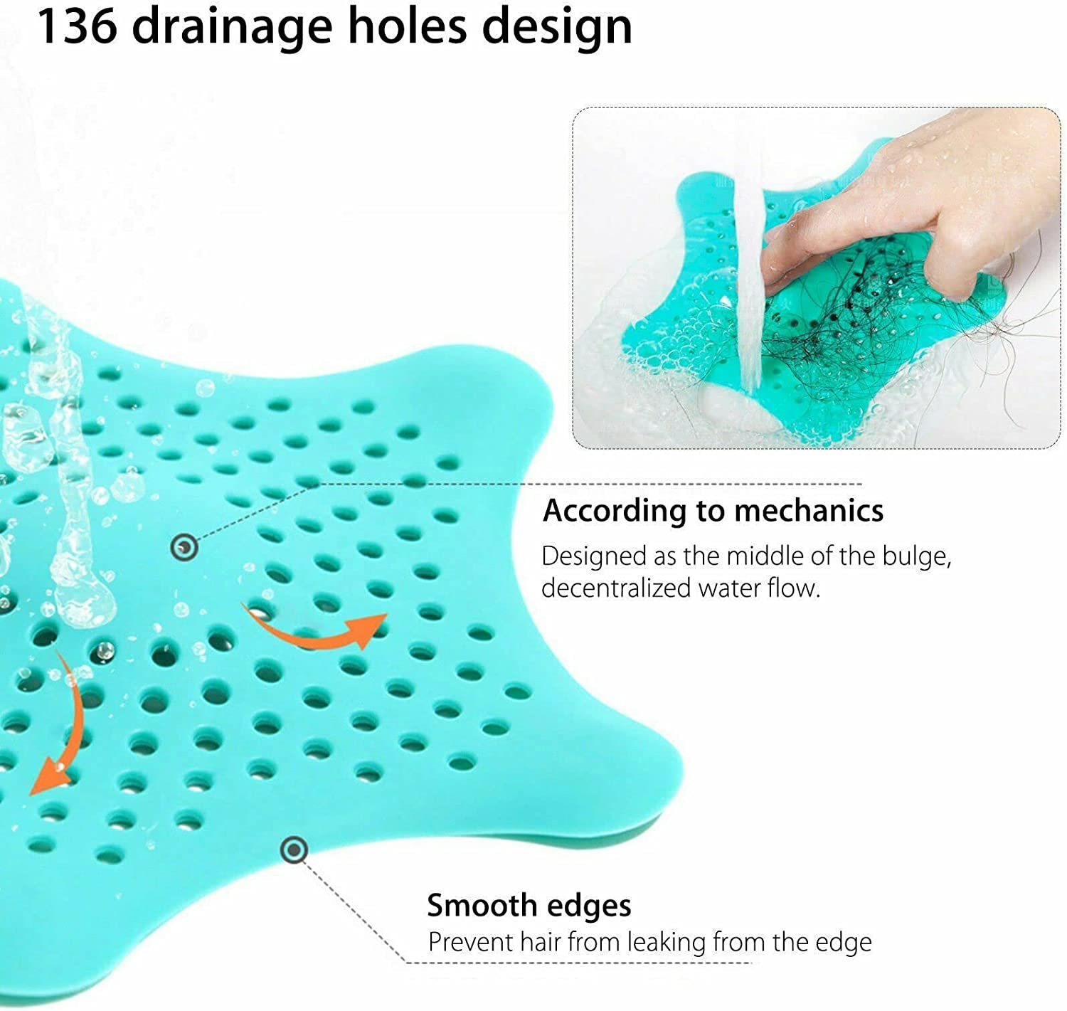 Bathroom Drain Hair Catcher Stopper Sink Strainer Filter Shower Covers Starfish Shower Drain Cover Kitchen Rubber Sink Filter Cover for Kitchen and Bathroom White image number 4