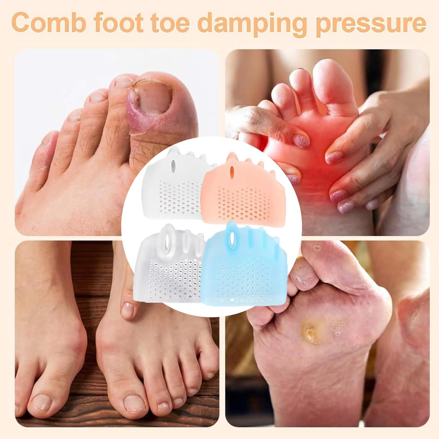 Silicone Toe Separators for Women & Men, 4 Packs Toe Separators Bunion Corrector Cushion, Breathable Soft and Comfortable Gel Foot Cushions, Multiple Colors (4 Pairs) image number 2