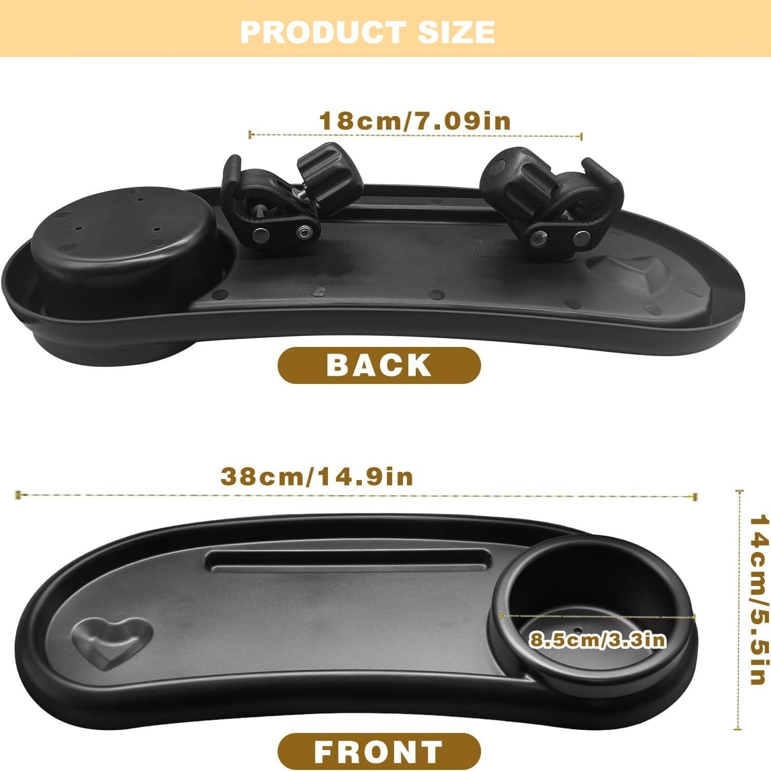 Universal Stroller Snack Tray with 3-In-1 Design, Phone Holder, Food Area, Cup Holder, Black, ABS Material, Fits Most Stroller Armrests