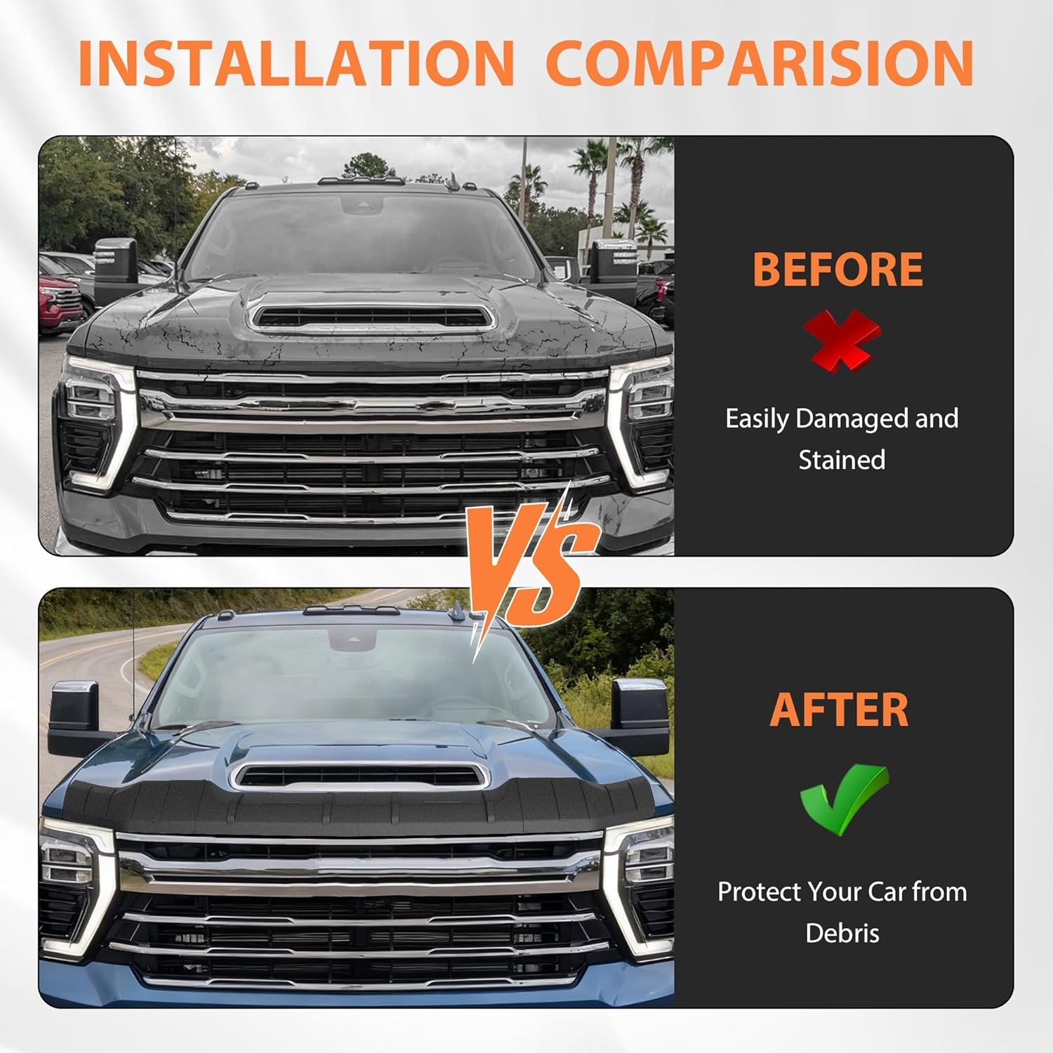 TIEZFUL Hood Protector Fit for Chevy Silverado 2500 HD/3500 HD 2020-2025 2026 Bug Deflectors Shield TPE Low Profile Hood Deflector Fit for Silverado 3500 HD Accessories 2020-2026 image number 1