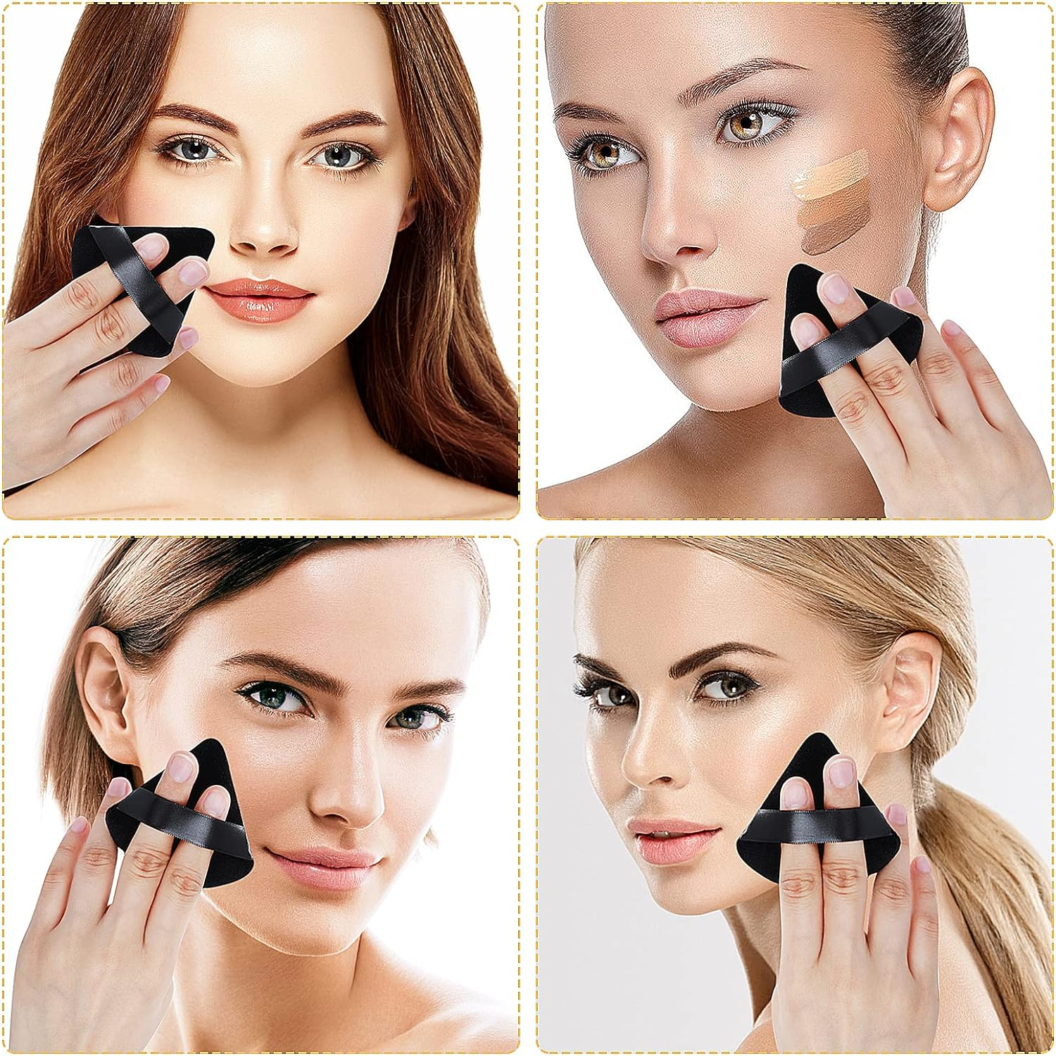 2 Pieces Triangle Cosmetic Loose Powder Puffs Washable Reusable Soft Plush Foundation Sponge for Face Body Wet Dry Makeup Tool image number 4