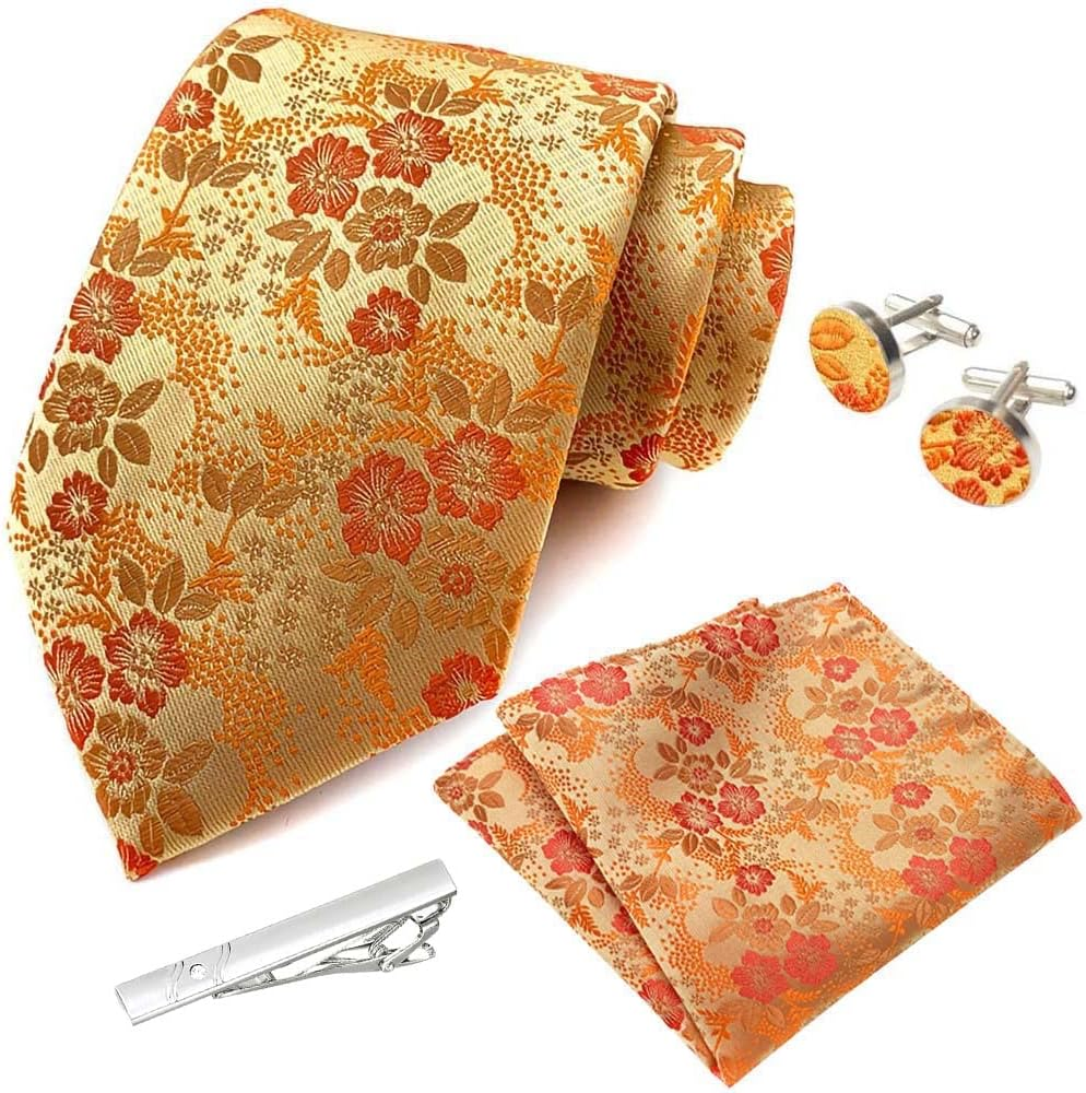 Men'S 8Cm Silk Fashion Floral Tie Hanky Cufflinks Clip Gift Box Bag Set Ac8888 image number 1