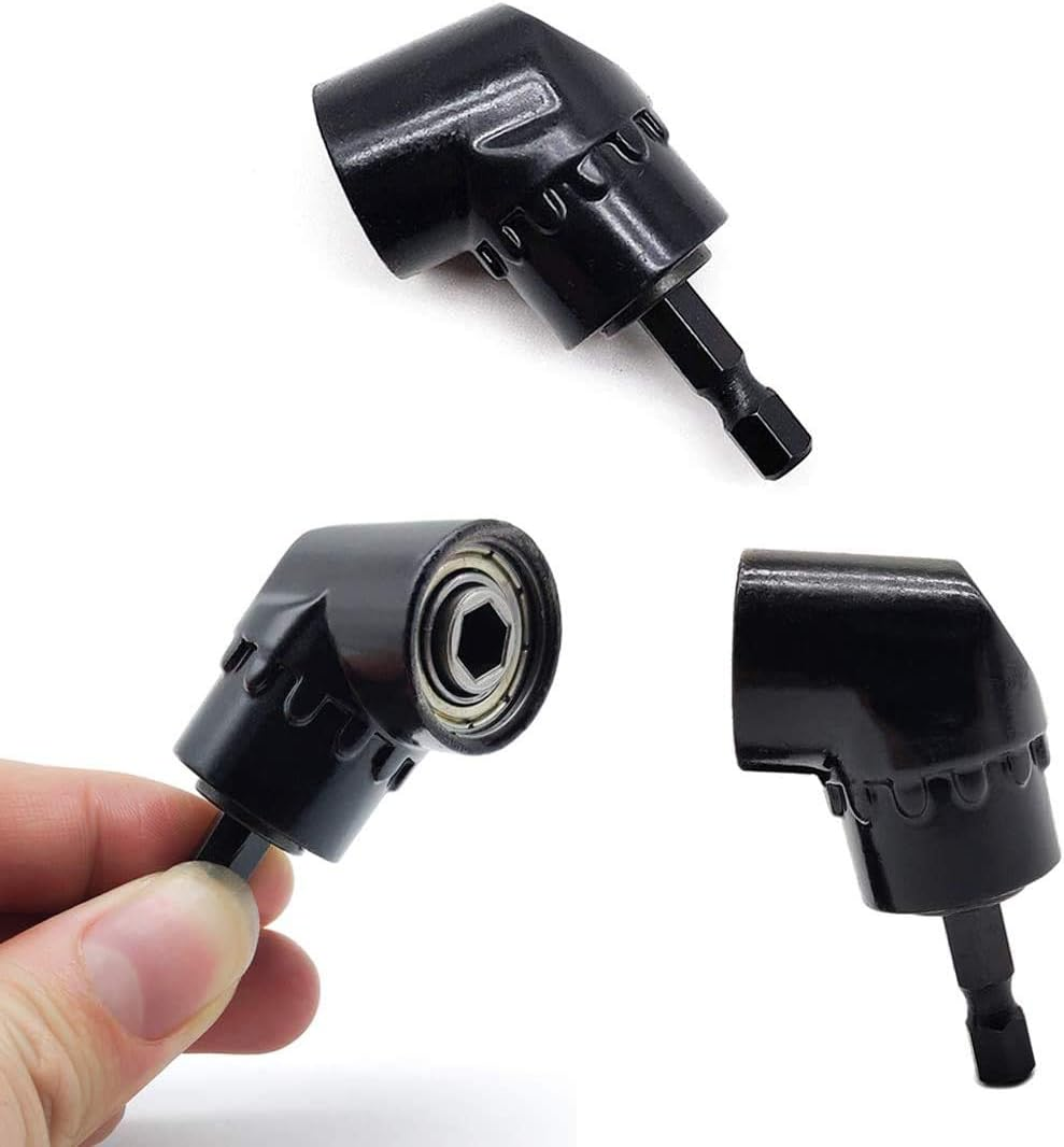 QISF 2Pcs Black 105 Degree 1/4 Inch Right Angle Drill Adapter Hex Shank Screwdriver Angled Bit Holder Extension Power Drill Tool + 1/4 Inch Hexagon Flexible Screwdriver & Drill Extension Soft Shaft image number 1