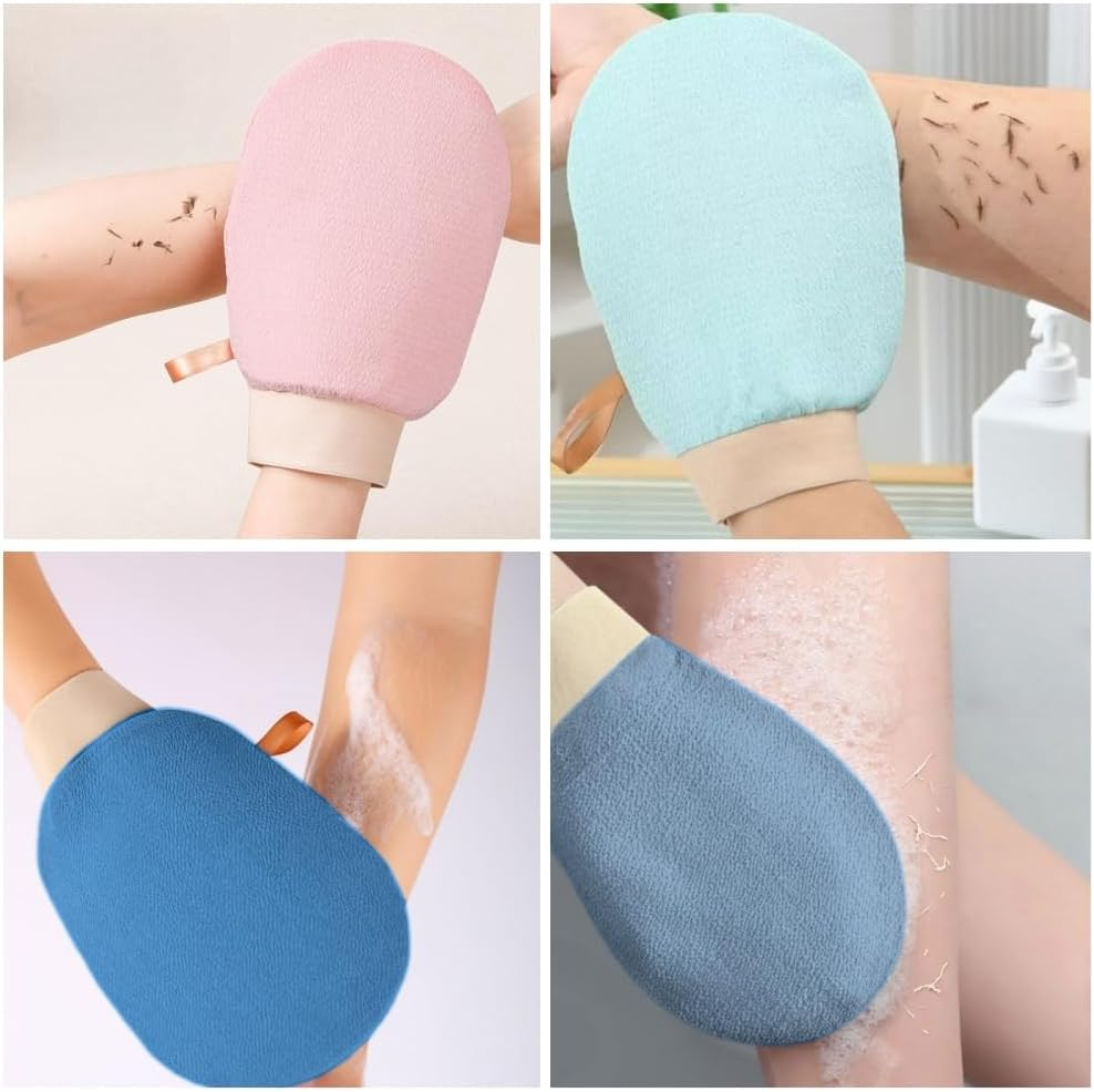 4 Pack Exfoliating Mitts Body Scrub Glove,Afzoryxn Exfoliating Mitt,Dual-Sided Deep Cleansing Mitt,Exfoliating Gloves,Shower Exfoliation Mitt,Deep Body Scrubber for Women and Men(Blue+Pink+Pale Green+Pale Blue) image number 3