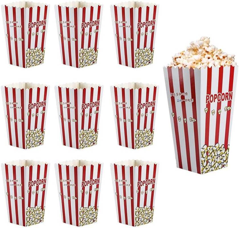 10 Large Capacity Popcorn Containers - Red & White Striped Paper Popcorn Boxes for Families, Parties, Movie Nights and Events image number 5