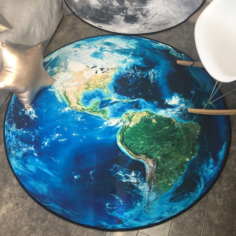 Earth Chair Leg Floor Protectors Carpet Blue round Area Rug Non-Slip Mat for Home Office Use 80Cm Soft Cushioned Floor Protector for Living Room Bedroom Study image number 4
