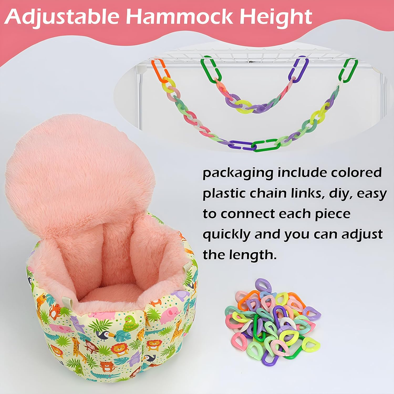 Jevnd Rat Hammock for Cage, Rat Hanging Bed, Rat Cage Accessories Warm Sleeping Nest Bed, Small Animal Cage Hammock for Rats, Mice, Sugar Glider, Squirrel - Pink image number 4