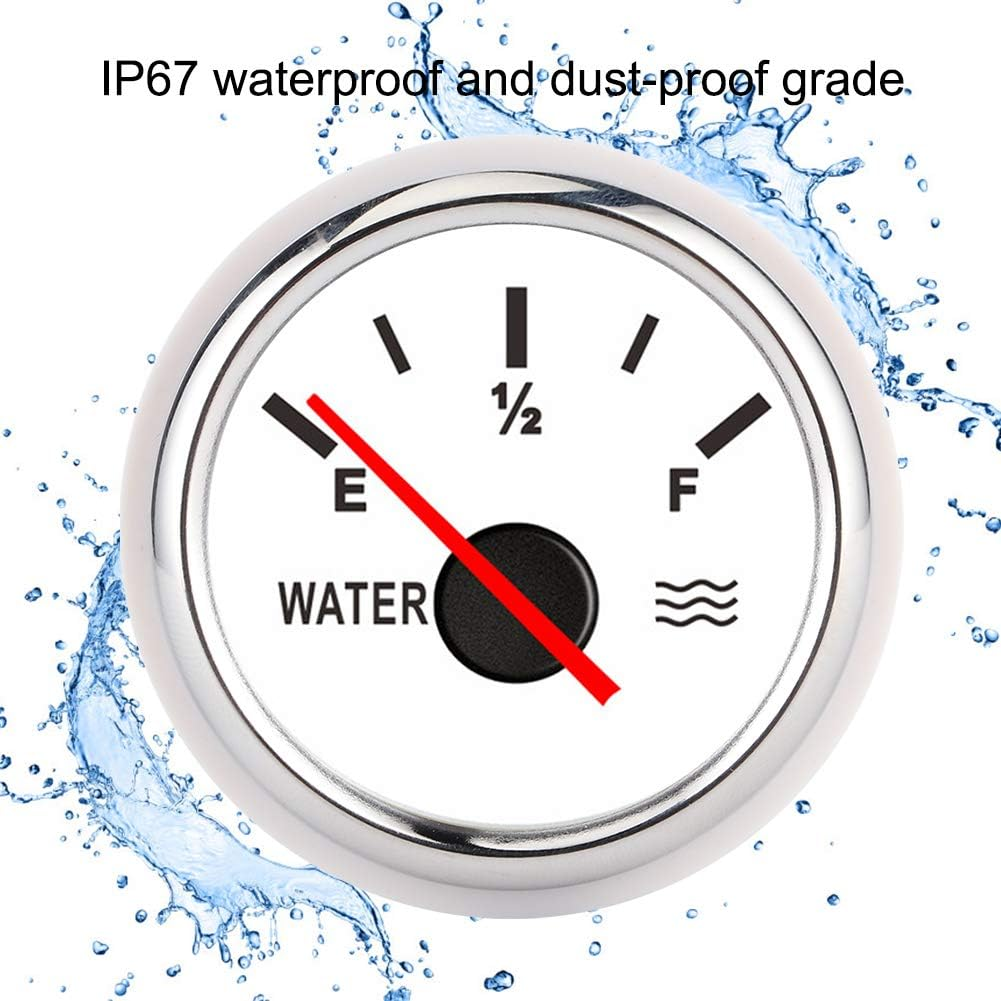 TOPINCN 2In High Accuracy Water Level Gauge for Marine Boat Truck RV, Stainless Steel Black Dial Silver Frame Gauge for Water Tank Level Indicator (White Dial Silver Cover) image number 3