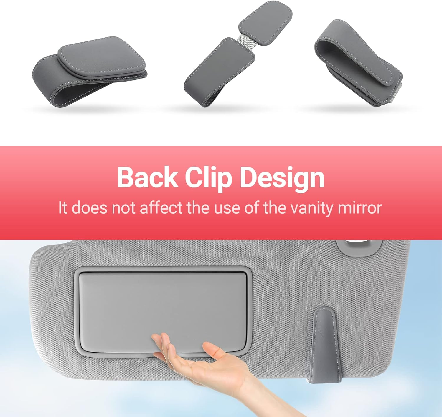 Kansmart Sunglass Holder for Car Visor Sunglasses Clip Magnetic Leather Glasses Eyeglass Holder Auto Interior Accessories Universal for SUV Pickup Truck -Gray - Beige, 1 image number 3