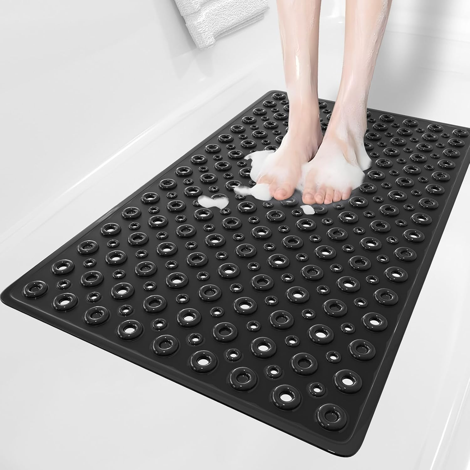 XIYUNTE Shower Mat Non Slip anti Mould - 70X40Cm PVC Non Slip Shower Mats for inside Shower, Bathtub Mat Non Slip Bath Mat with Powerful Suction Cups and Drain Holes, Easy to Clean, Black