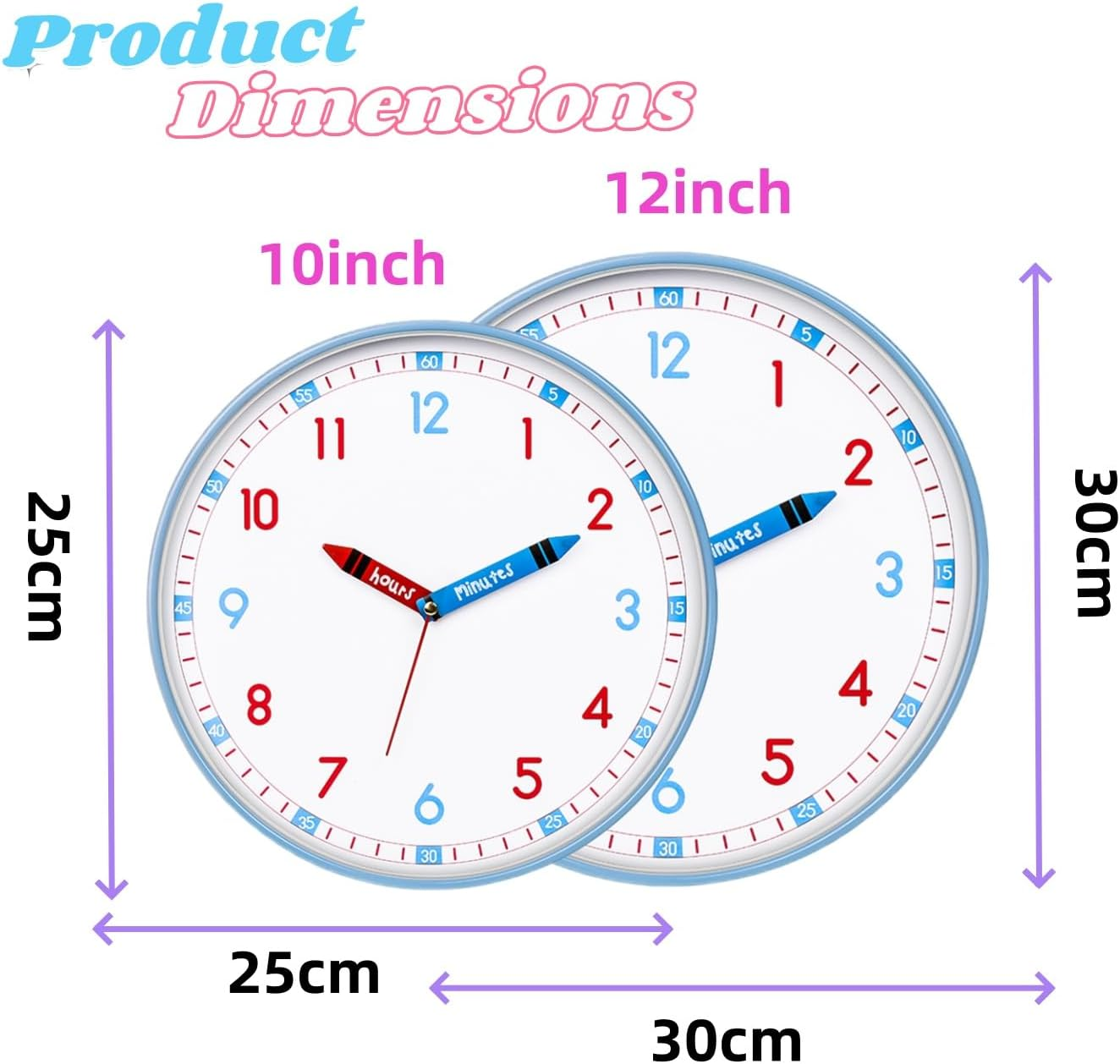 Wigmoa SS-L 【10 Inch/25Cm】 Silent Non-Ticking Wall Clock, Modern Analog Battery Operated Clock for Classroom, Bedroom, Office, and Home Decor, Time-Telling Clock for School Supplies. (Blue, 10 Inch) image number 6