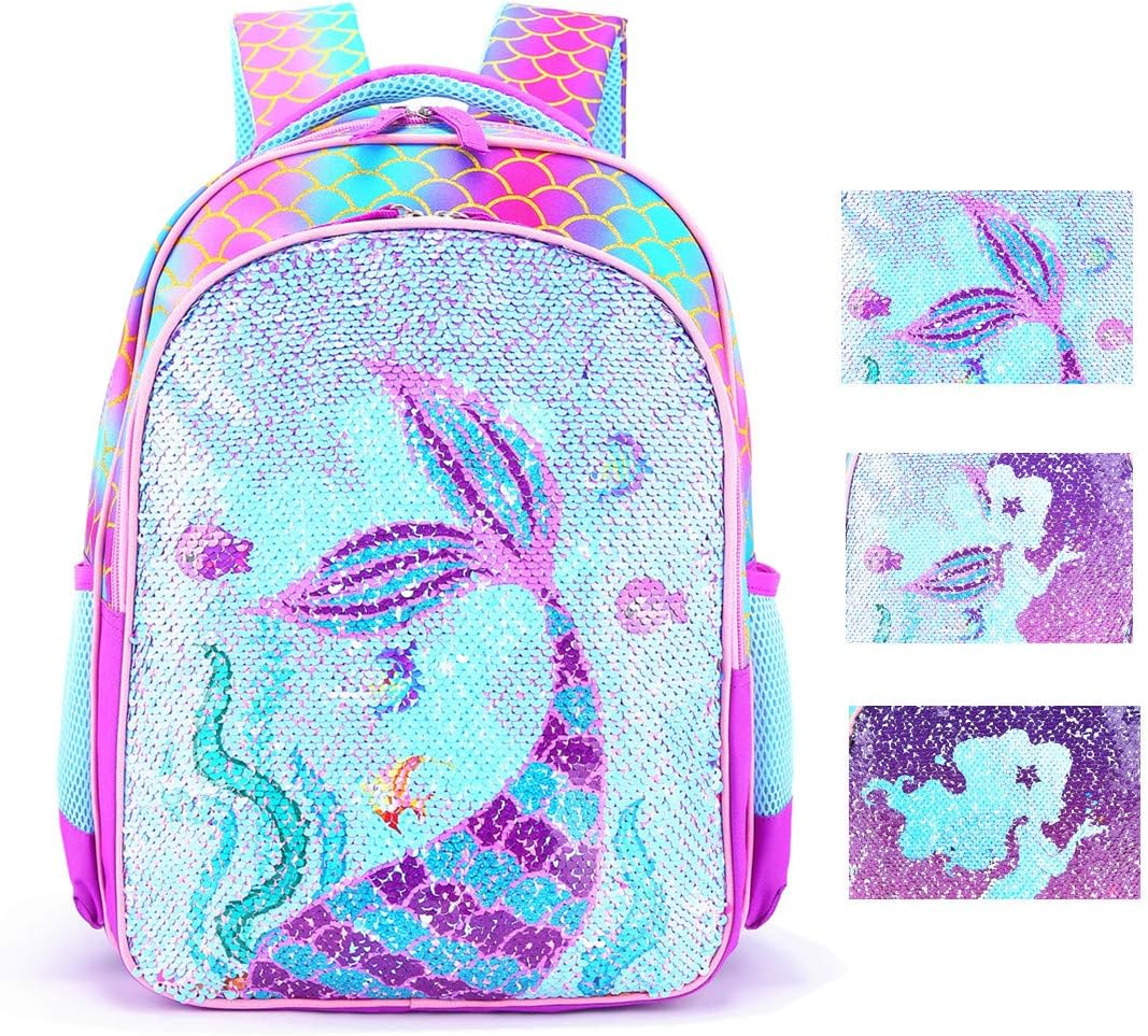 Reversible Sequin School Backpack Lightweight Little Kid Book Bag with Lunch Bag Set for Preschool Kindergarten Elementary