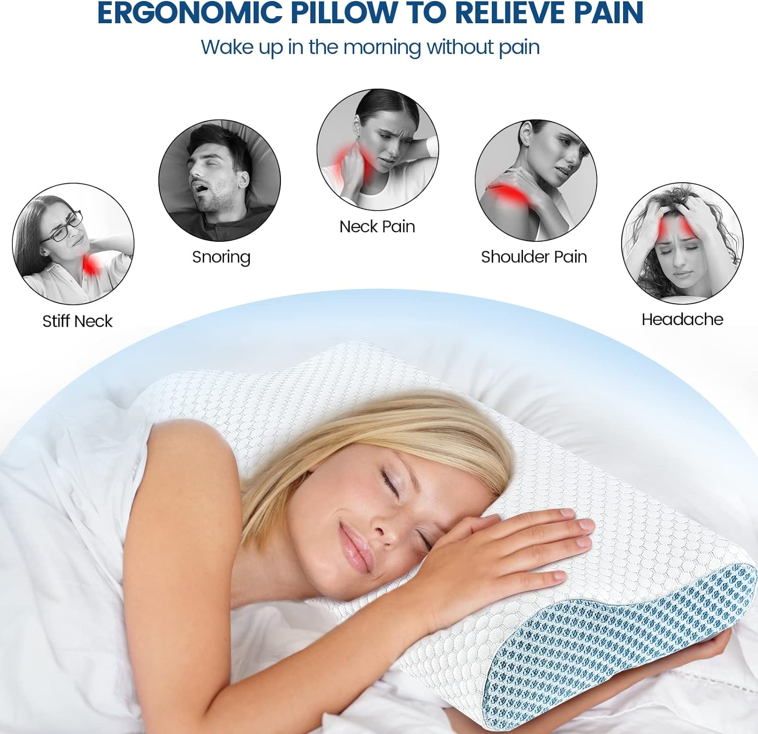 Polovo Memory Foam Pillows Neck Pillow for Sleeping, Ergonomic Contour Cervical Pillow Neck Support Bed Pillow for Side Back Stomach Sleeper, Orthopedic Pillow for Neck Pain Relief, White (KD0208) image number 4