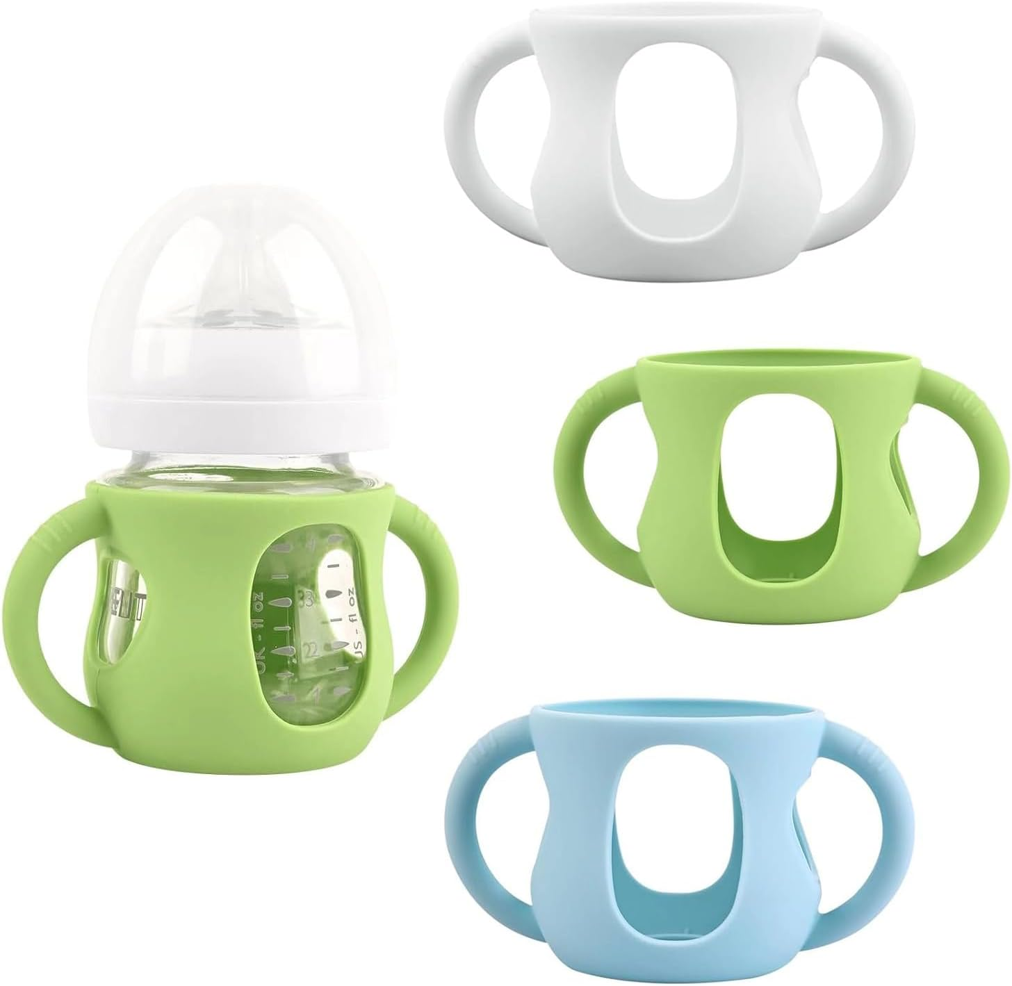 3-Pack Avent Glass Bottle Silicone Sleeve with Handles, Bpa-Free Drop-Resistant Baby Bottle Sleeves, Compatible with Philips Avent Natural Glass Baby Bottles (Bright Blue+Grey+Blue, 240Ml)