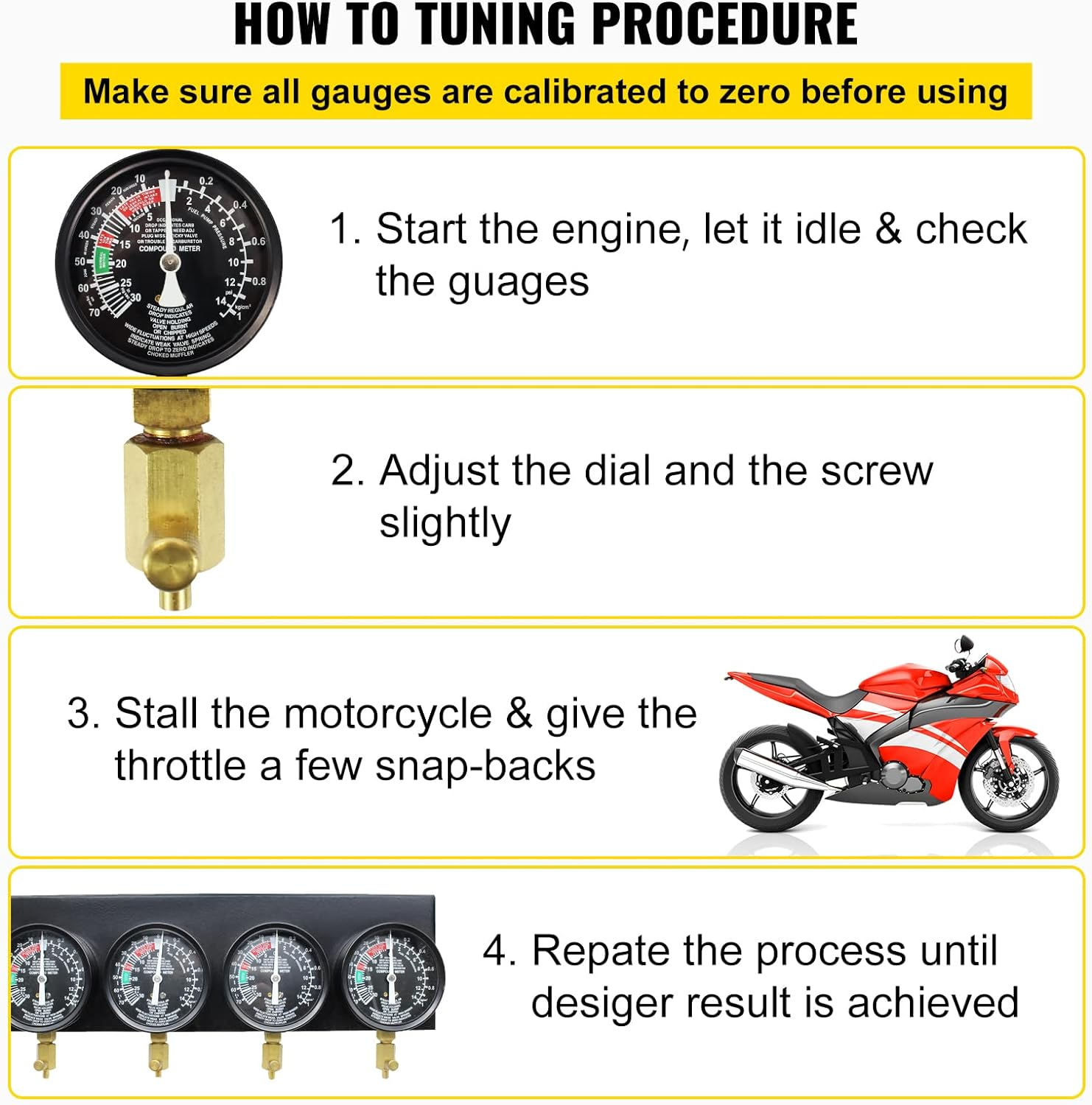 VEVOR Fuel Vacuum Carburetor Synchronize Tool Kit Fuel Vacuum Carburetor Synchronizer Carb Sync Gauge Set with Rubber Hose image number 6