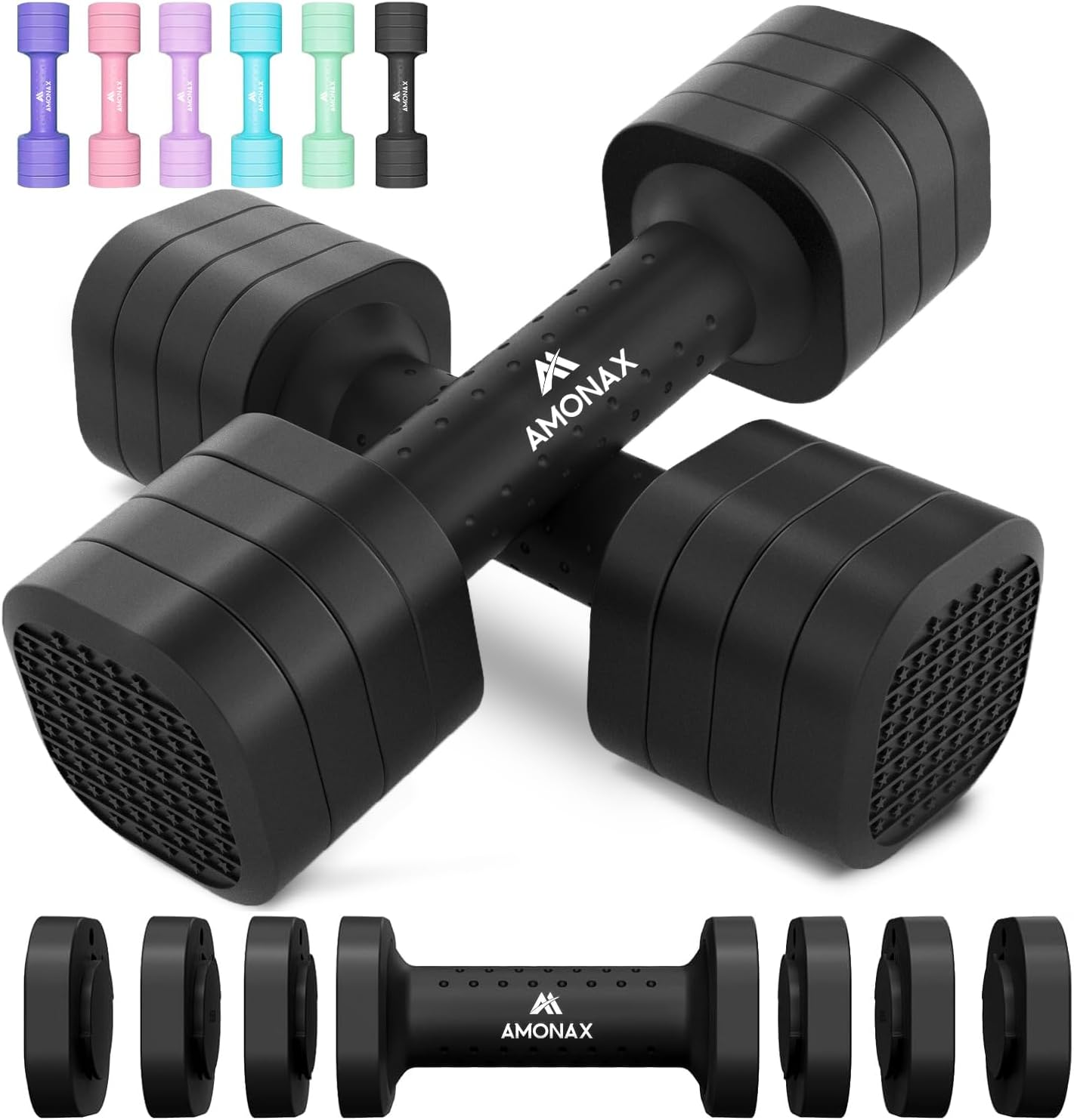Amonax Adjustable Dumbbells Set, 2Lbs/3Lbs/4Lbs/5Lbs Dumbbell Pair, 4-In-1 Weights Dumbbells Set Women Men, Free Weights for Home Gym, Workout Hand Weights for Strength Training