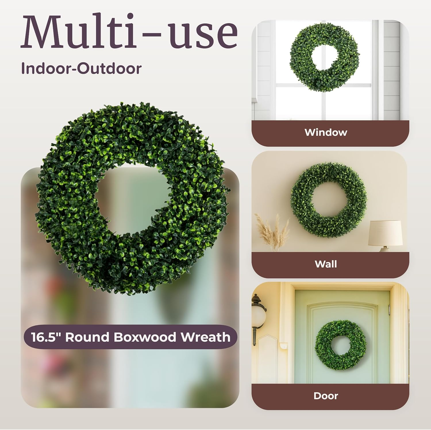 Pure Garden Boxwood Wreath, Artificial Wreath for the Front Door By, Home D&eacute;cor, UV Resistant &ndash; 16.5 Inches