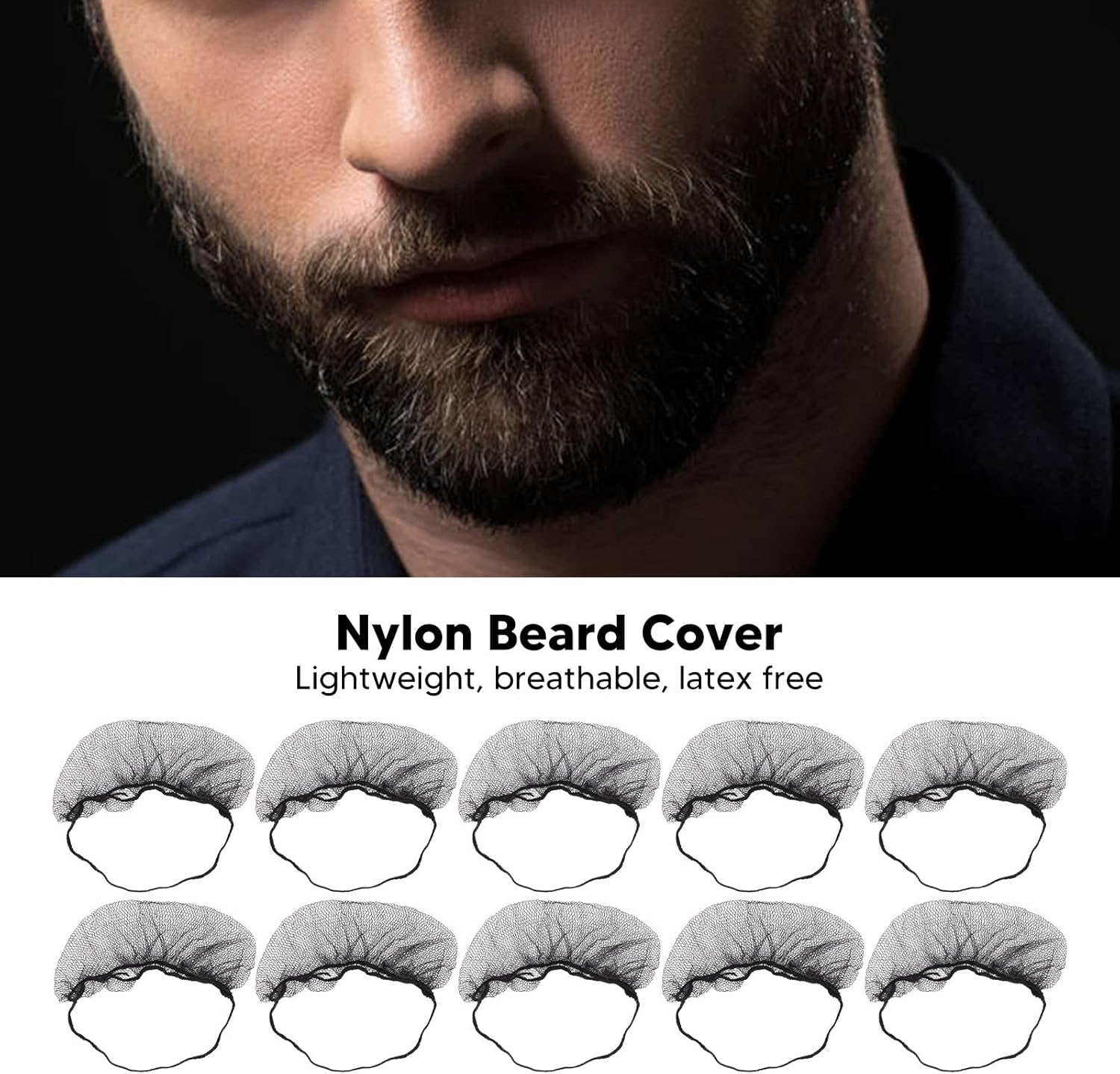 Beard Covers, Dispoable Beard Net 100Pcs for Food Production for Male (Black) - White image number 7