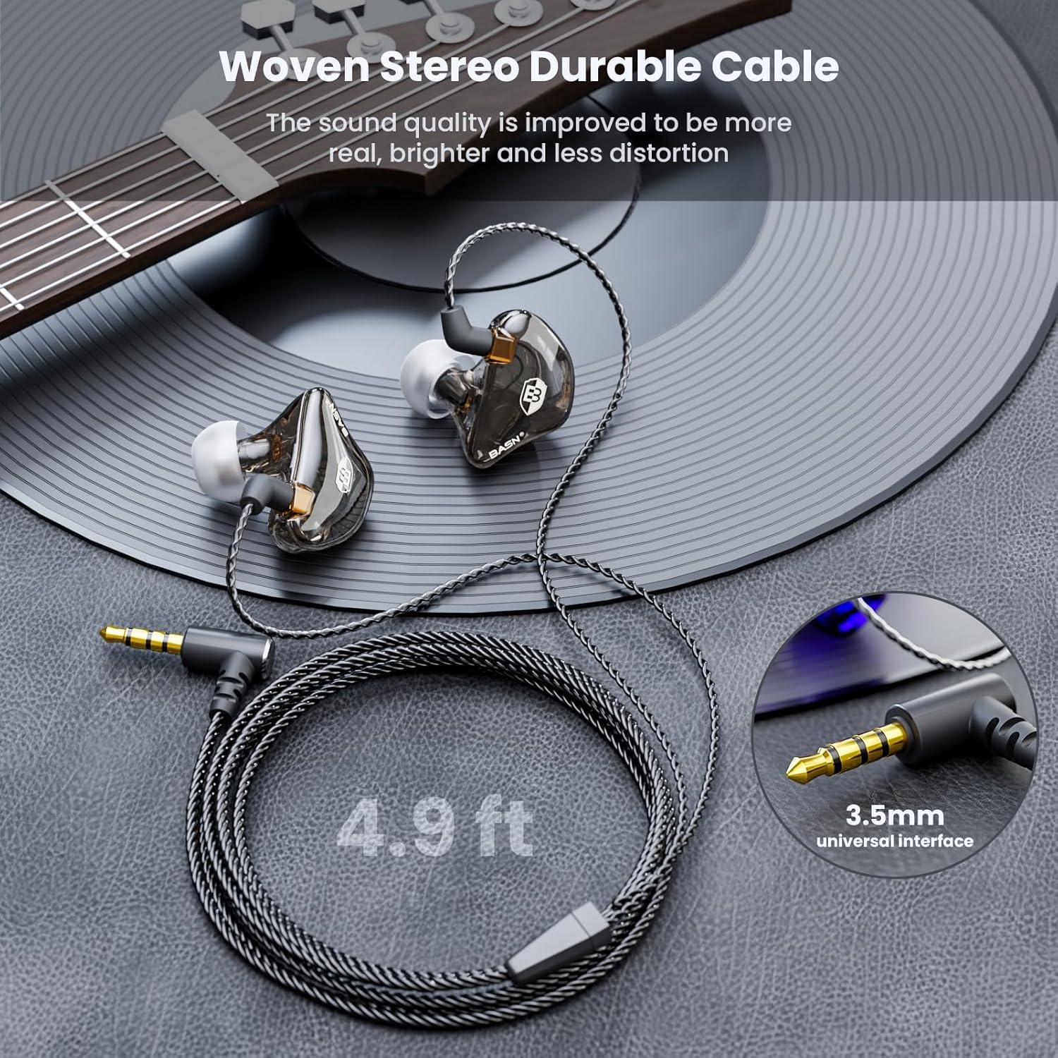 BASN Bsinger Professional in Ear Monitor Headphones, Dual Drivers MMCX IEM Earbuds with Mic, Clear Sound Hifi Earphones for Musicians Drummers and Stage (Black, MMCX) - Black,2-Pin image number 2