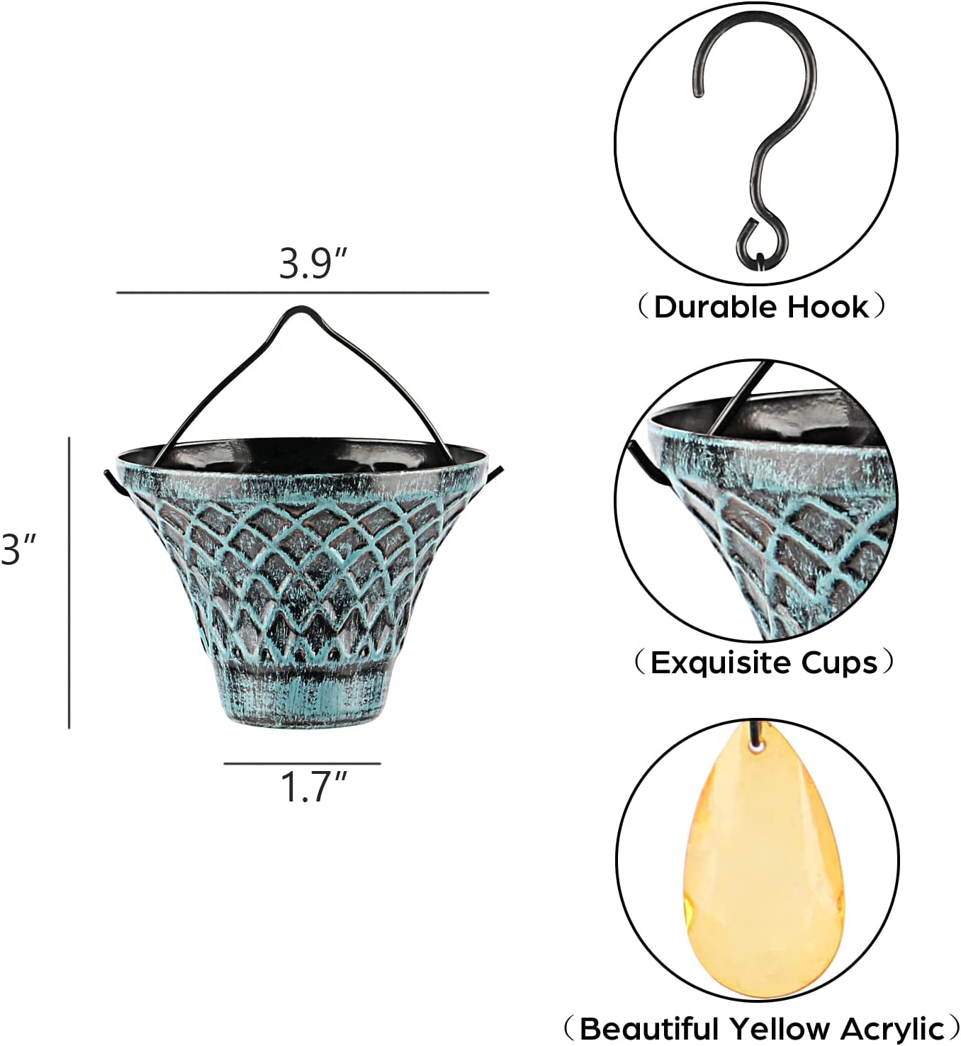 Tfro & Cile Rain Chain Gutter Downspout Catcher outside Water Diverter Decorative Garden Rain Cups Chime Home Decor - 8 1/2 Feet Long image number 1