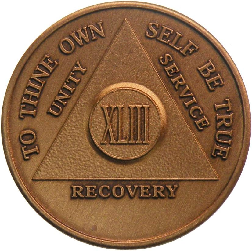 43 Year Bronze AA Birthday - Anniversary Recovery Medallion / Coin / Chip