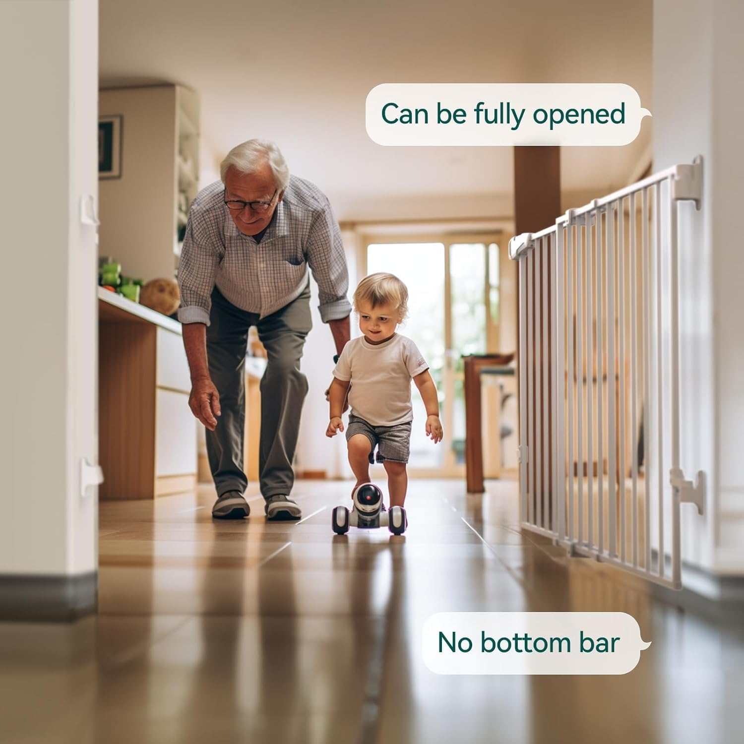 Upgraded 75-110Cm No Bottom Bar Baby Gate, Heavy-Duty Hardware Mount Dog Gate, Adjustable Baby Gate, for House/Stairs/Doorways Use, Safety Pet Gates, Walk Thru Door, Two Way Open image number 1