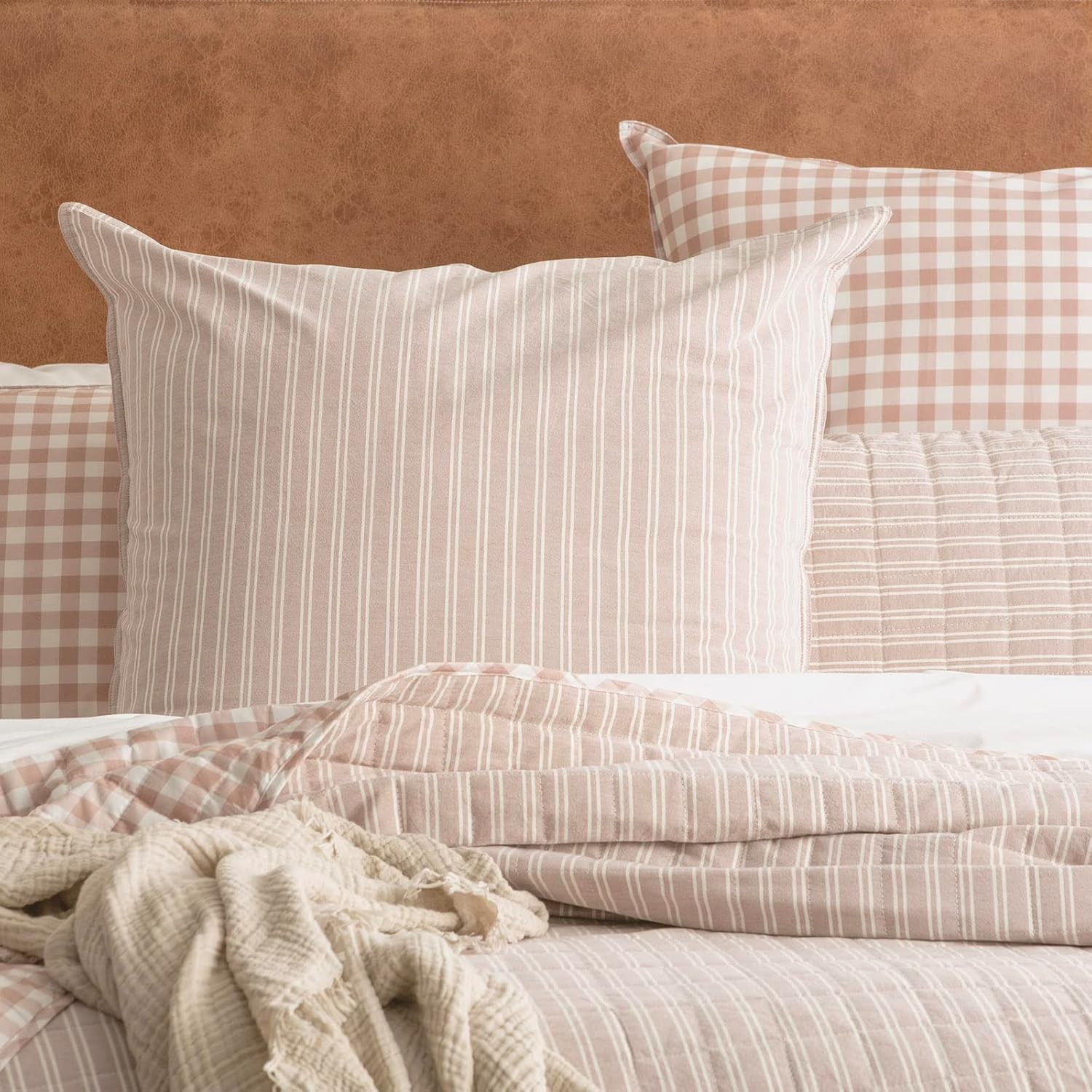 Alison Yarn Dyed Cotton Reversible Quilted Coverlet Set SKB - 310 X 240+PC Clay image number 1