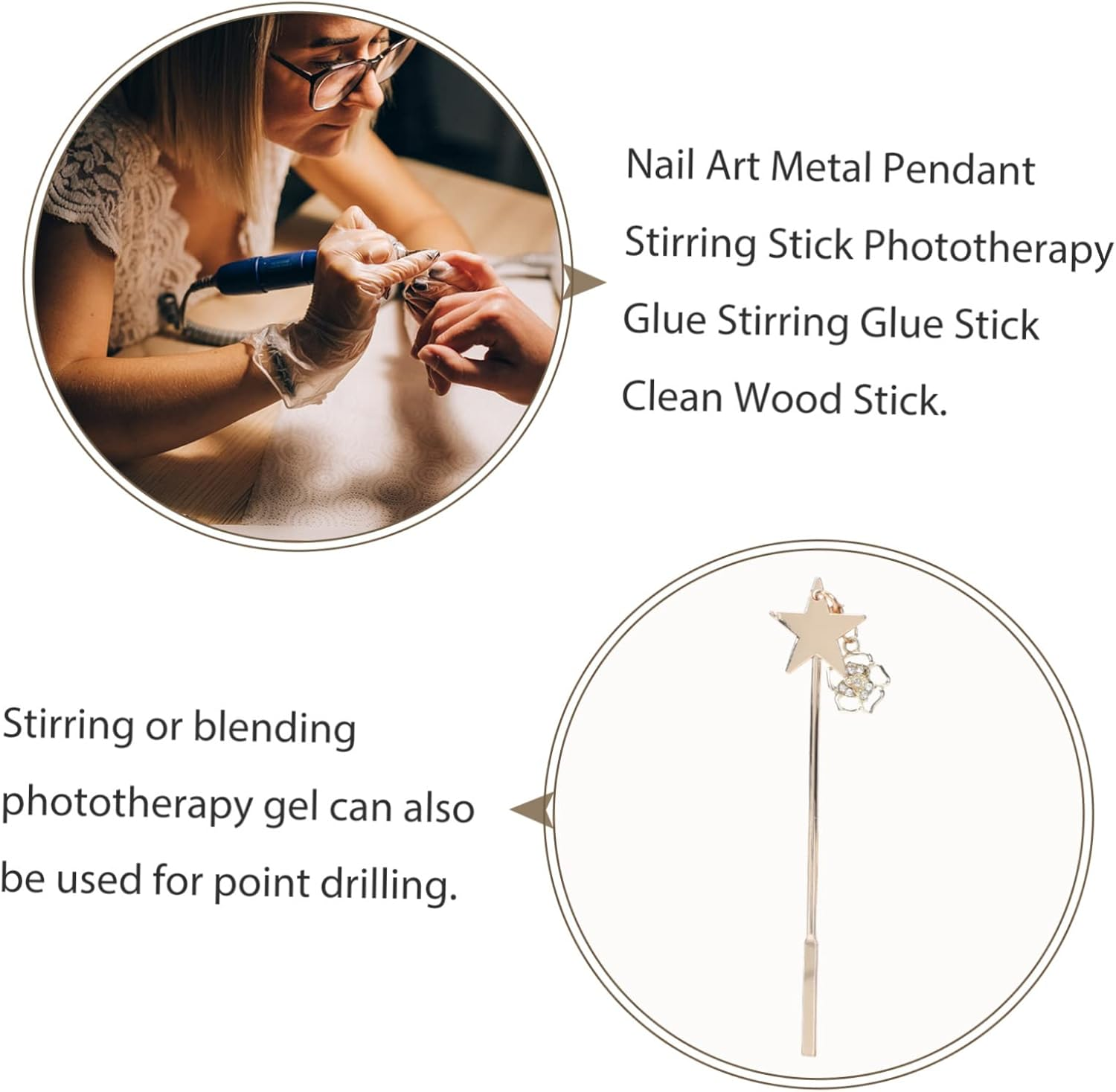 AUTSUPPL Creative Rose Pendant Nail Glue Stirring Stick Practical Metal Gel Mixing Rod for Salon and Home Manicure Use and Safe Accessory image number 6