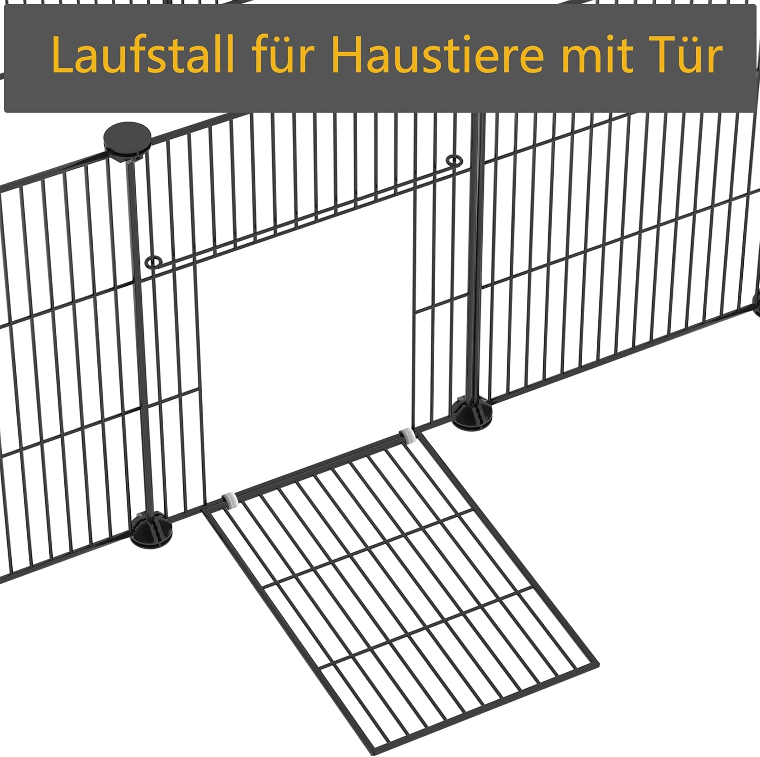 Lxvckly Pet Playpen, Small Animals Playpen with Door, DIY Encrypted Metal Wire Rabbit Fence, Guinea Pigs Cages, Kitten Playpen, Indoor & Outdoor Yard Fence for Small Animals 12 Pcs Panels Black