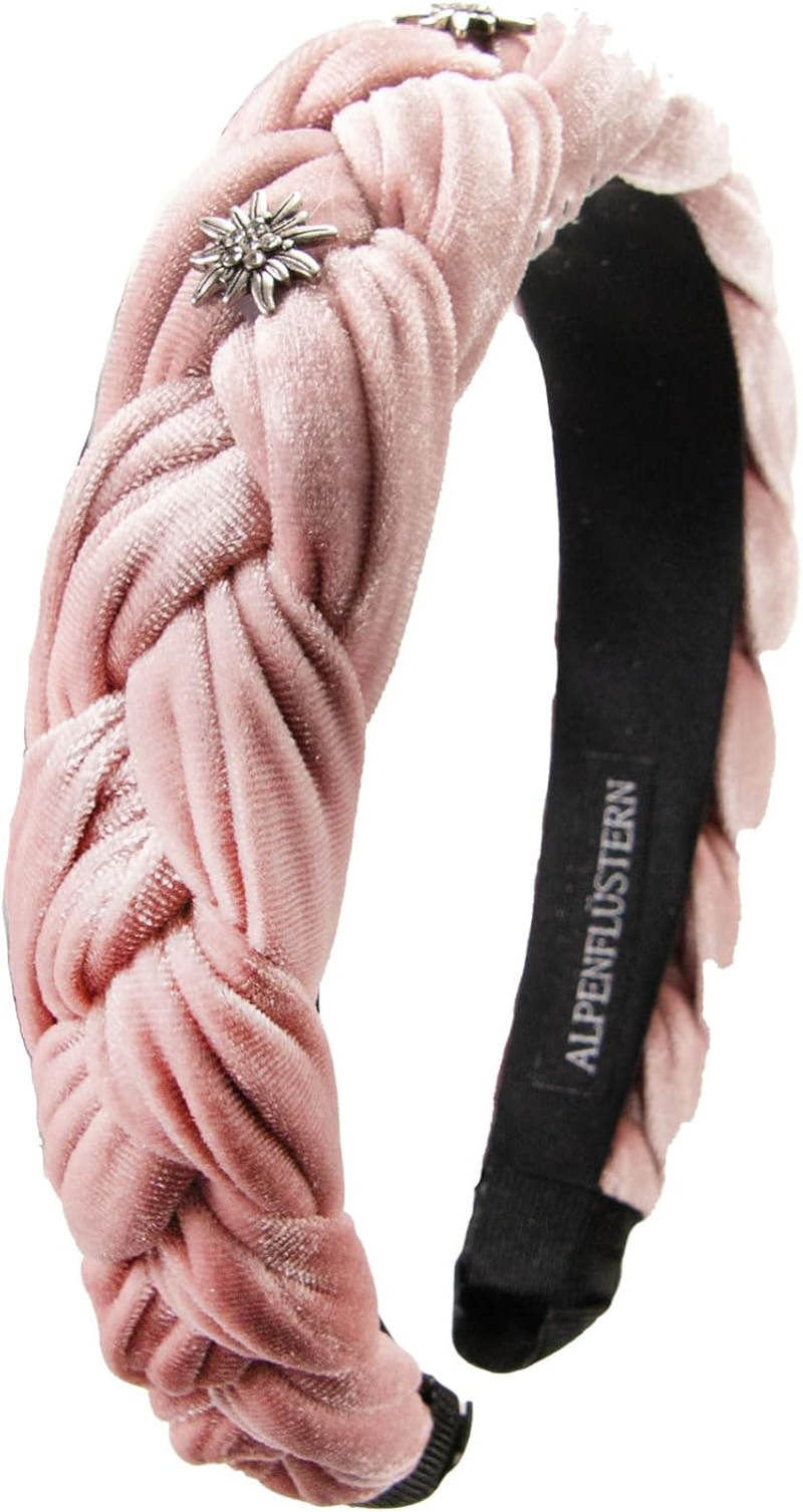 Alpenfl&uuml;stern Costume Headband Velvet Braided Look & Rhinestone Edelweiss - Women'S Hair Accessories Non-Slip Headband Braided for Dirndl (In Traditional Colours) ADV129 (Sage Green) image number 3