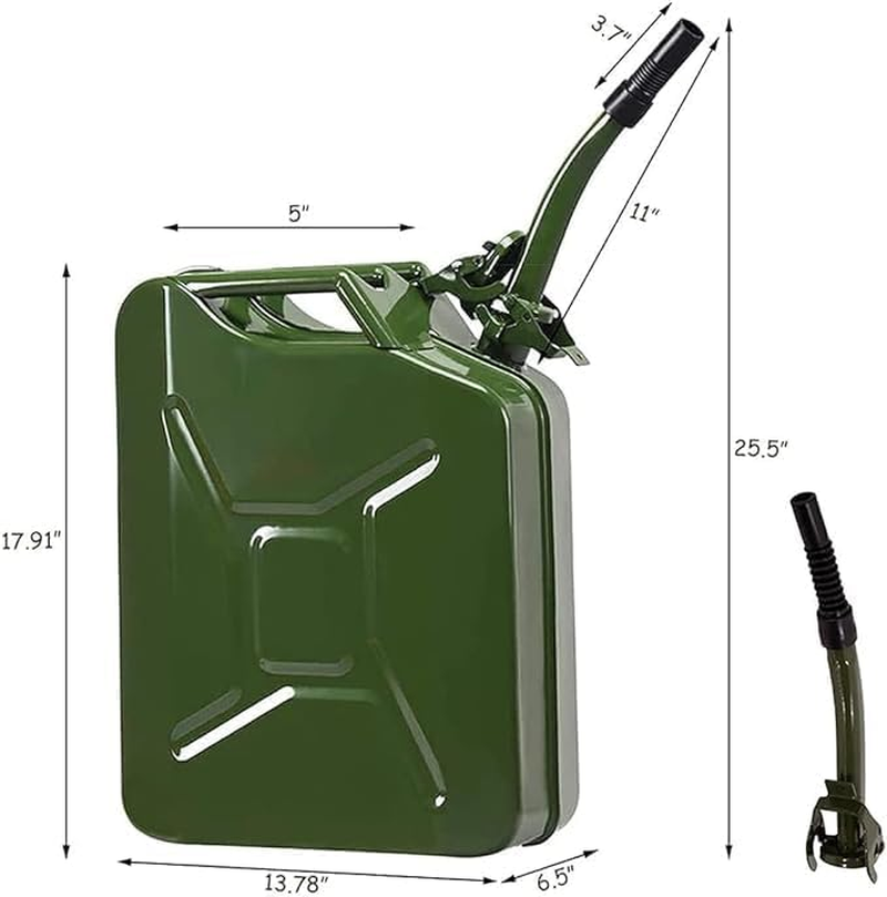 20L 5 Gallon Metal Gas Can Green with Fuel Can and Spout System, US Standard Cold-Rolled Plate Petrol Can, Gasoline Bucket for Motorcycle Dirt Bike UTV SUV ATV (37Cm X 16.5Cm X 46Cm) image number 4