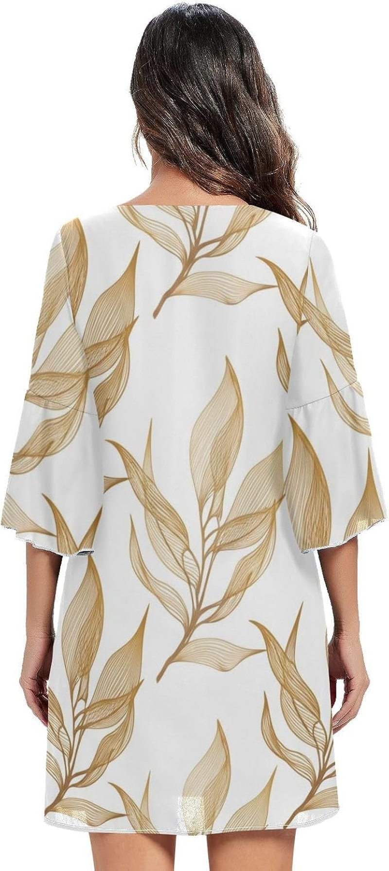 Leaf White Short Summer Dress 3/4 Sleeve Maternity Dress Party S-XXL image number 2