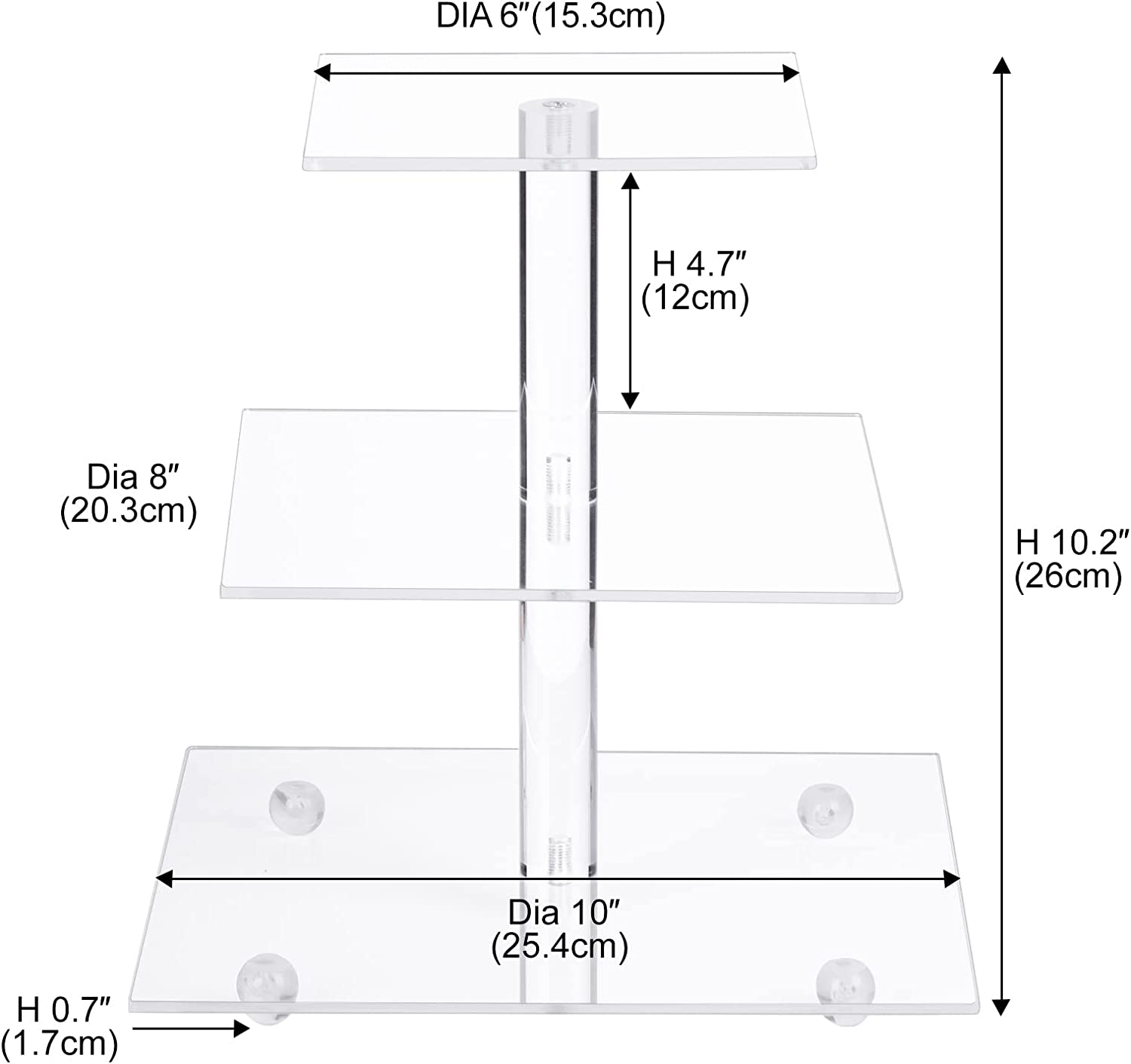 AMEITECH Cupcake Stand with Base, 3-Tier Square Acrylic Cupcake Display Stand Dessert Tower Pastry Stand Premium Cupcake Holder for Wedding Birthday Theme Party- Transparent image number 2