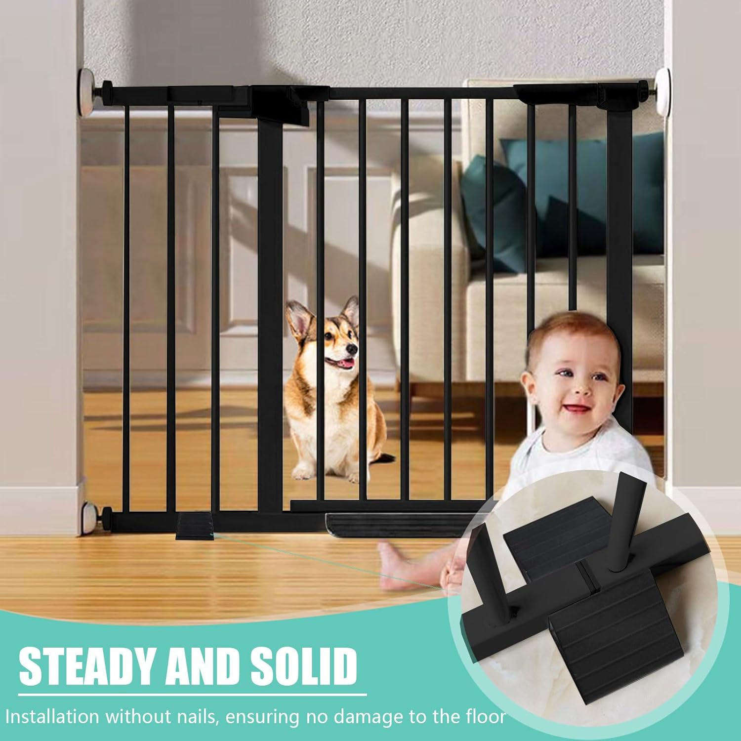 Extra Wide Dog Gate for Indoor Doorways, Auto-Close Safety Baby Gate with Door, Pressure Mount No-Drill Metal Gate for Baby Indoor Baby Fence Stair Gate for Dogs (78Cm Tall, Fits Openings 76-107Cm) image number 5