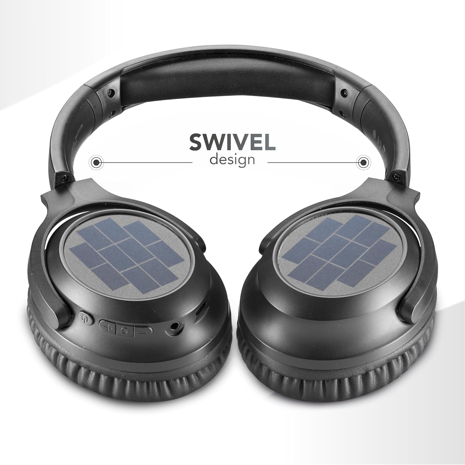Music Sound - Sunbeat - Wireless Headphones with Solar Panels - 40 Hours Playtime - Adjustable Soft Headband - Dual Charging Mode: USB-C Cable or Solar Panel - Black image number 1
