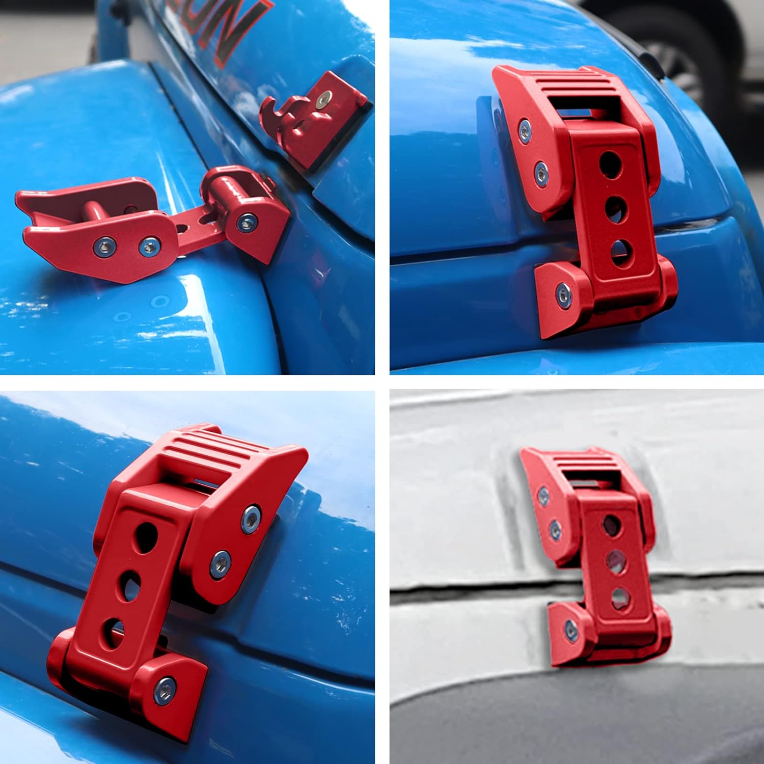 Stainless Steel Latch Hood Capture Kit for 2007-2018 Jeep Wrangler JK JKU and 2018-2022 Jeep Wrangler JLJLU Gladiator 2-Door and 4-Door (Red)