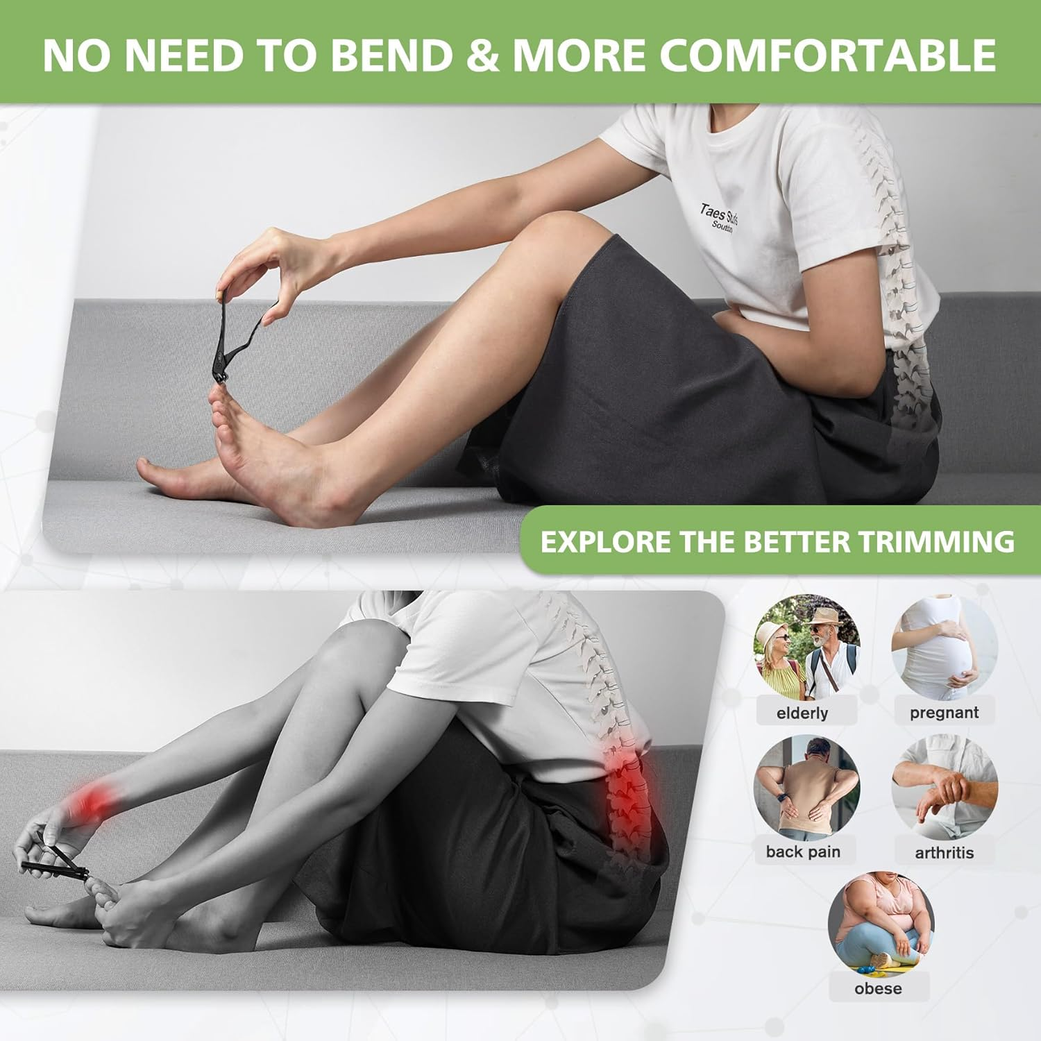 BALUCA Ergonomic Nail Clipper for Seniors - Toenail Clipper for Thick Toenails and Fingernails, Long Handle Nail Clippers with Catcher, Precision Nail Trimmer for Men and Women - Black image number 1