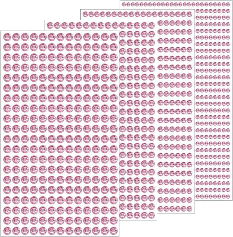 Gem Stickers for Crafts,Self - Adhesive Rhinestone Stickers,Acrylic Bling round Stickers in 3/4/5/6Mm Sizes, Ideal Craft Supplies for Kids(Pink) image number 5