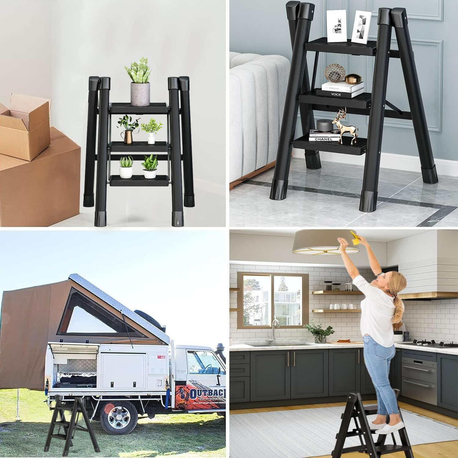 Step Ladder 3 Step Folding,Lightweight Portable Folding Step Stool with Anti-Slip Sturdy and Wide Pedal,330Lbs Load Step Stools, Safer Step Ladder for Home/Kitchen,Small Foldable Step Stool image number 6