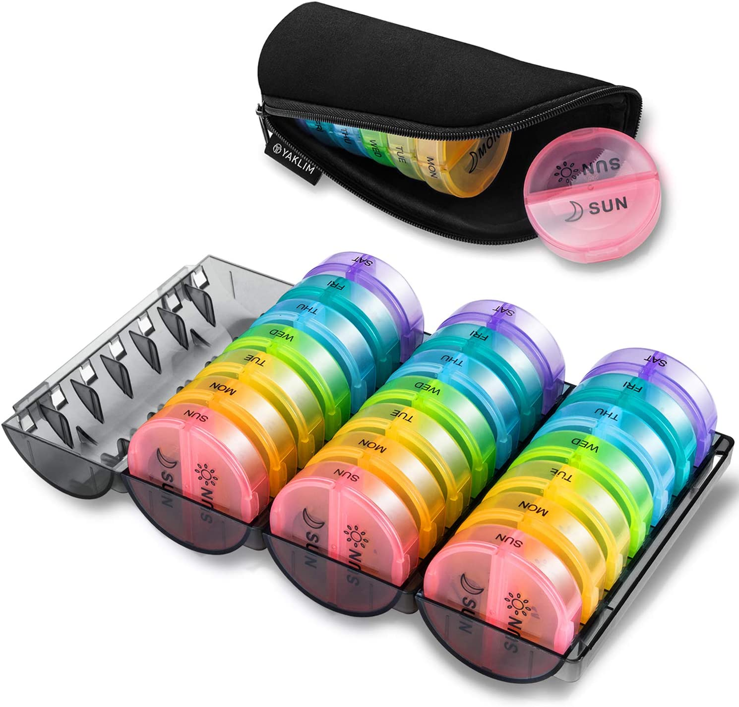 ［Upgrade］ Monthly Pill Organizer 2 Times a Day,One Month Pill Box AM Pm,Daily Pill Cases Large 4 Week,Medication Organizer 28 Days Dispenser for Pills,Fish Oils, Vitamin,Supplement(Rainbow)&hellip;