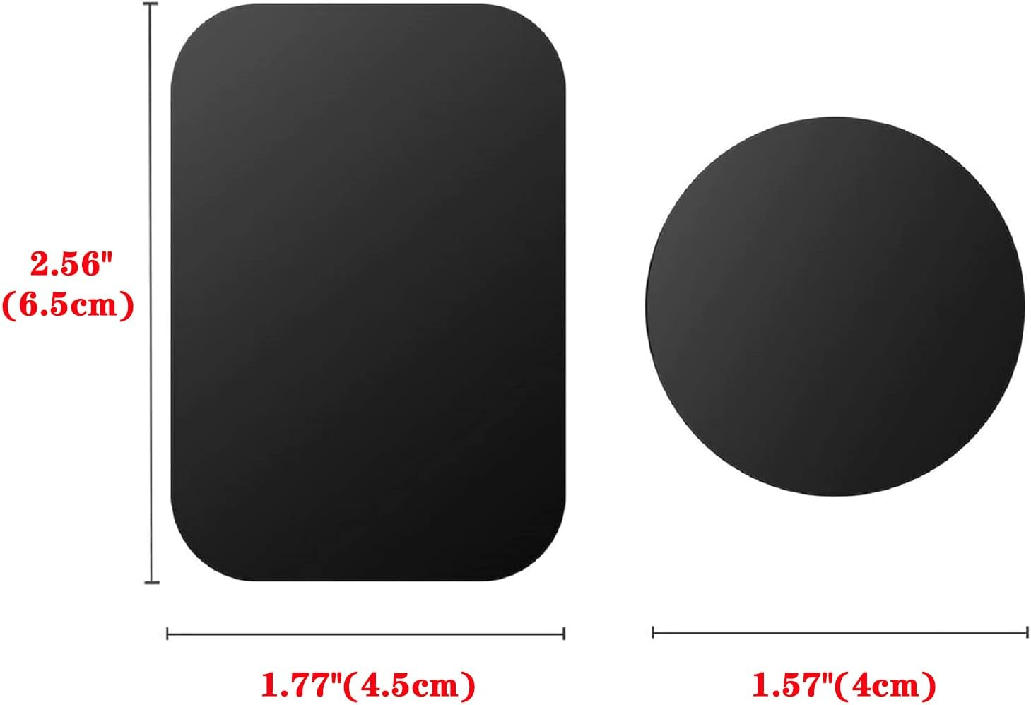 Pau1Hami1Ton Adhesive Thin Metal Plates(Compatible with Magnetic Mounts),4 Piece Metal Plates for Phone Case,(2 Rectangle and 2 Round) S-07N(Black+Silver) - 10Black image number 2