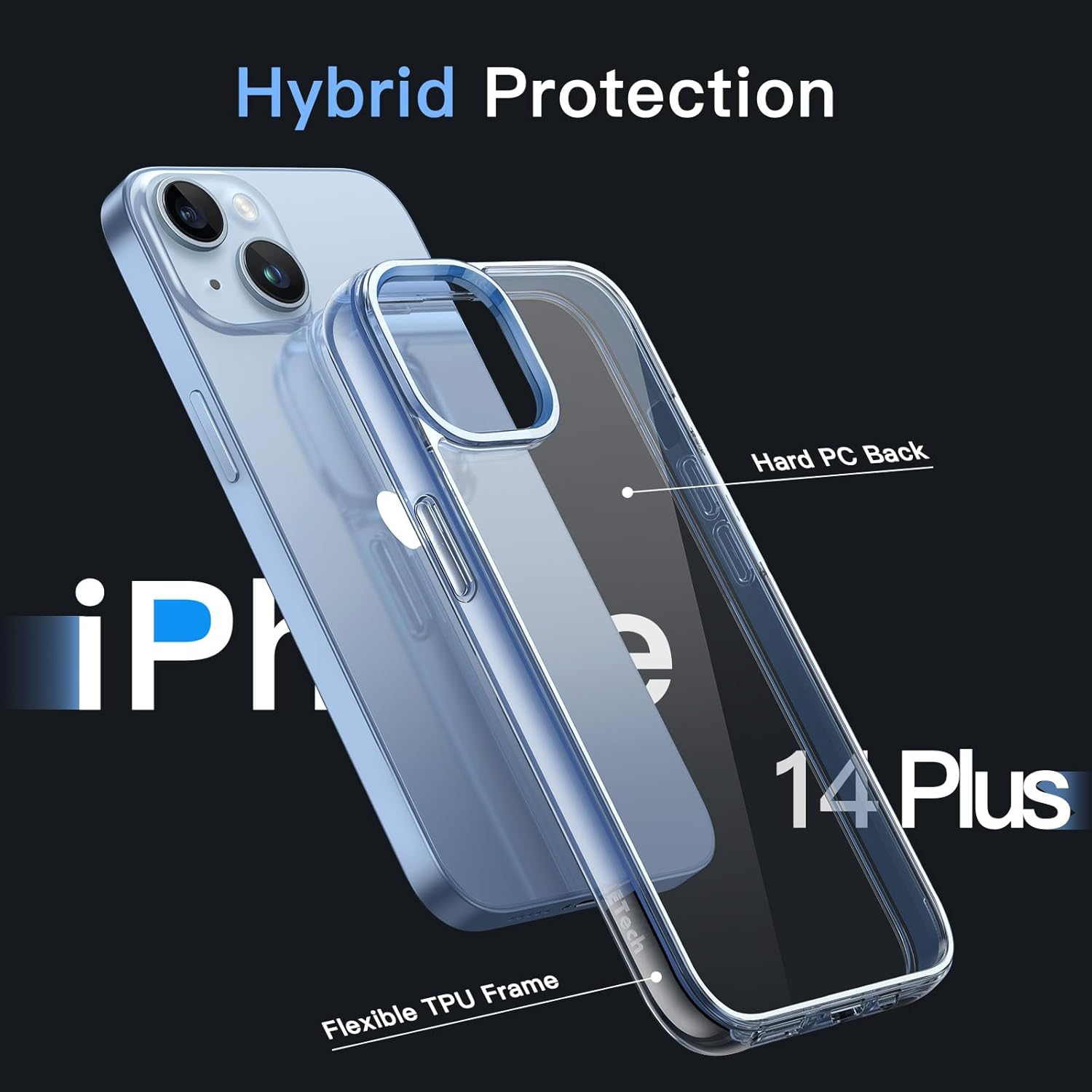 Jetech Case for Iphone 14 plus 6.7-Inch, Non-Yellowing Shockproof Phone Bumper Cover, Anti-Scratch Clear Back (Sierra Blue) - Black image number 1