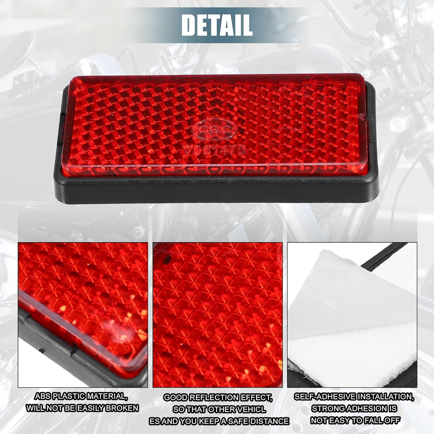 X AUTOHAUX 6 Pcs Rectangular Stick-On Safety Spoke Reflective Self Adhesive Reflector for Gate Posts Cars Trailer Motorcycle Trucks Boat Bicycle Bike Red image number 2