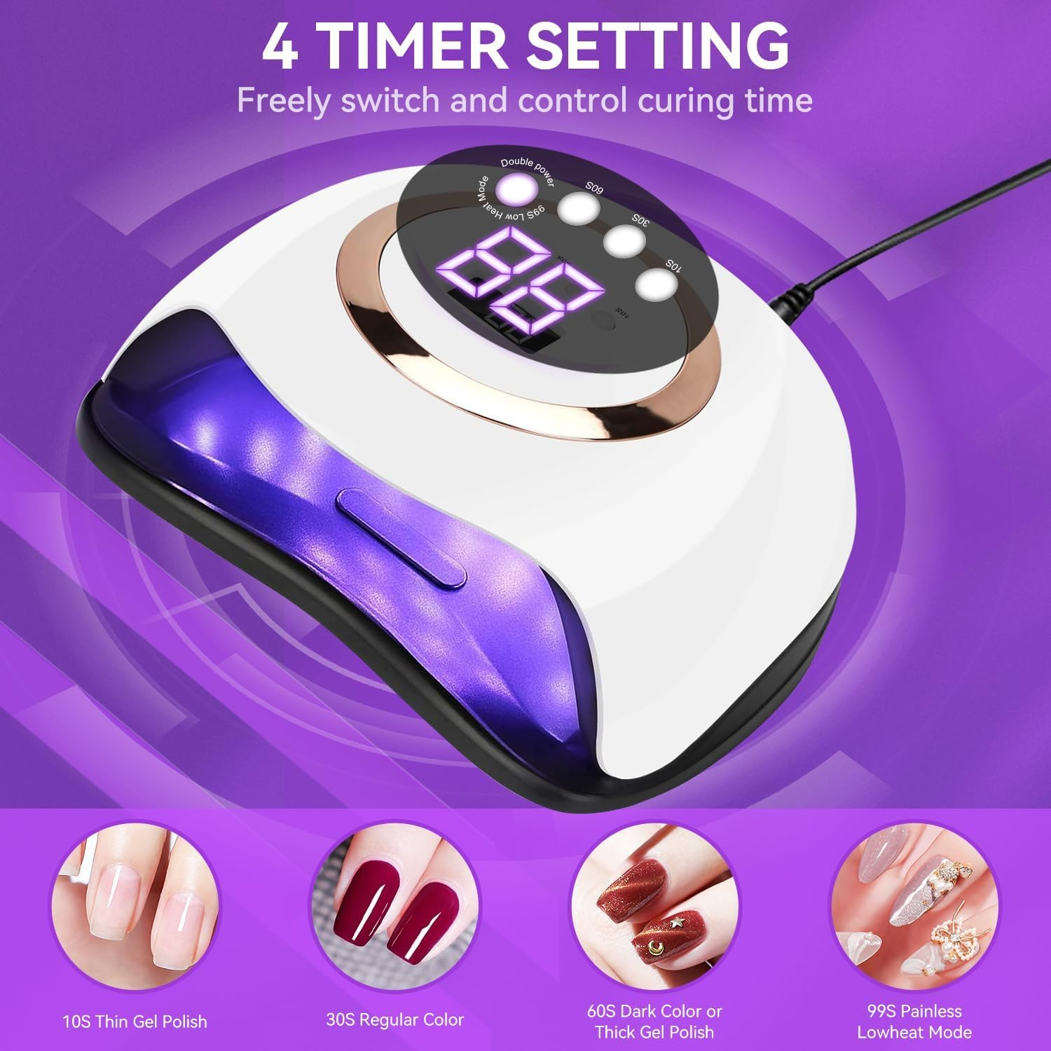 HEYMIX UV Nail Lamp, Ultra Fast Gel Nail Dryer 42 LED UV Curing Lamp for Nail Curing & Gel Nail Dryer with 4 Timer Setting, Professional 168W UV LED Nail Dryer for Gel Polish image number 3