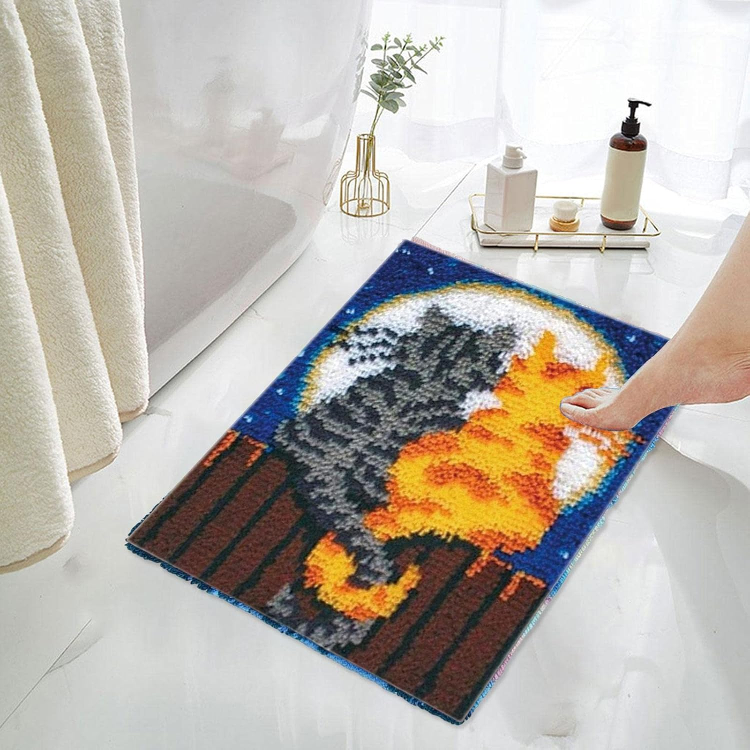 Oshhni Latch Hook Craft Kit Crochet Carpet Latch Hook Kits for Adults for Adults Beginners , Hug Cats - Hug Cats image number 2