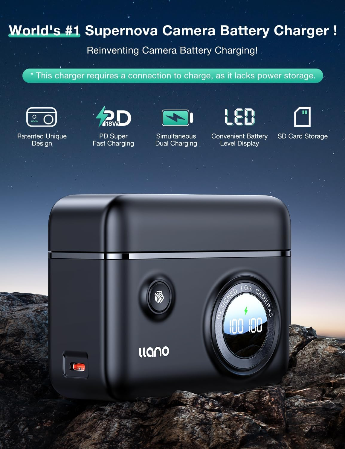 Llano EN-EL15 18W Fast Camera Battery Charger with Dual Slot USB-C Charging Port, Compatible with ZR, Z6III, Z8, D850, Z7II, ZF, Z7, Z6II, D810A, D810, D7500, D500, D7200, D610, Magnetic Snap Cover image number 4