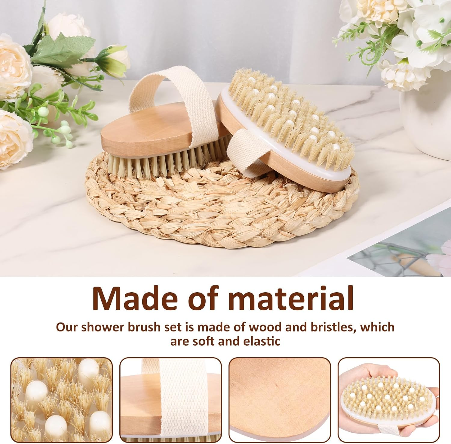 2 Pcs Dry Brushing Body Brush, Natural Bristle Drying Physique Brush, Exfoliating Dry Skin, Lymphatic Drainage, Cellulite Treatment, Improving Skin Health (A) - B image number 7