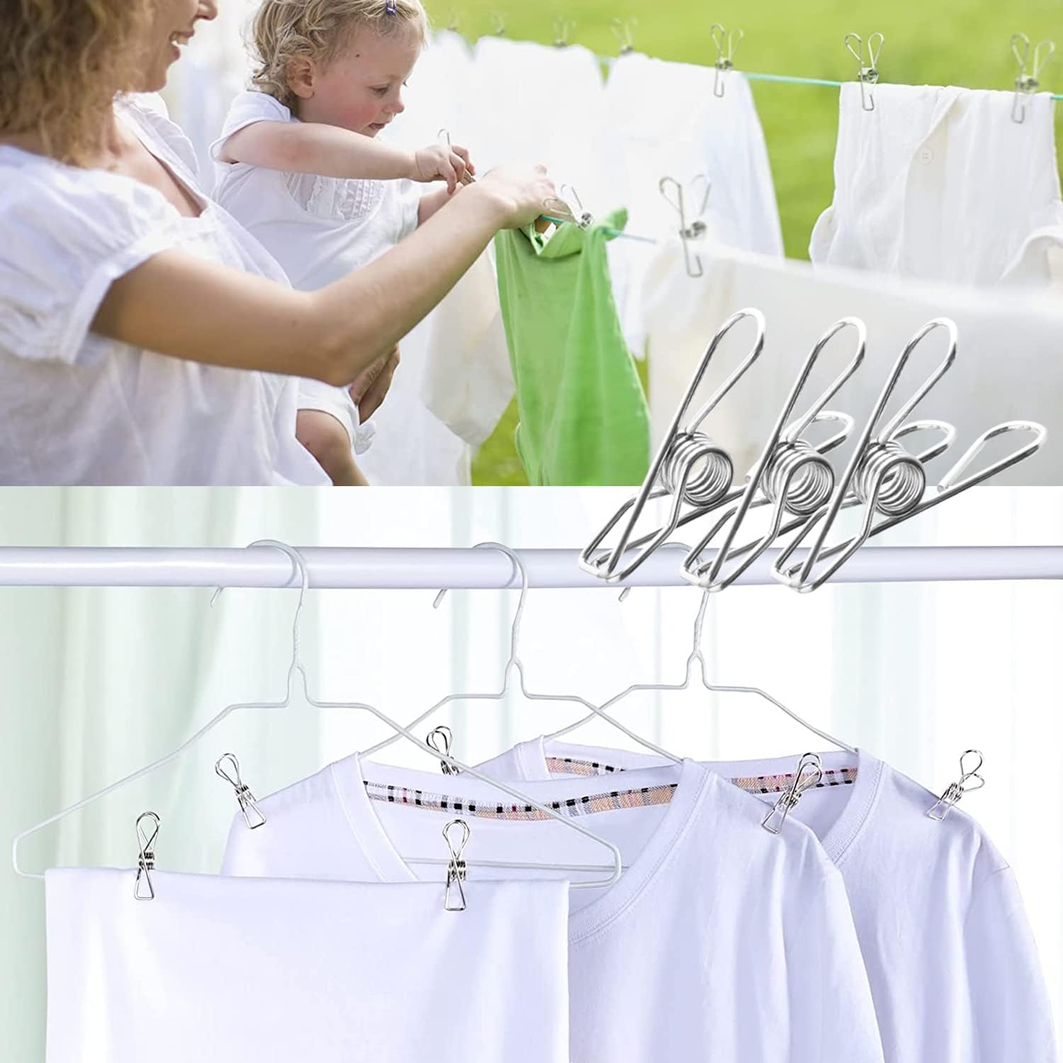 OKAM Stainless Steel Pegs - 70-Pack Stainless Steel Pegs Large - Strong & Sturdy Clips, Eco-Friendly Metal Clothes Pegs for Home Laundry and Craft Drying Peg, Pins or Clip Needs image number 3