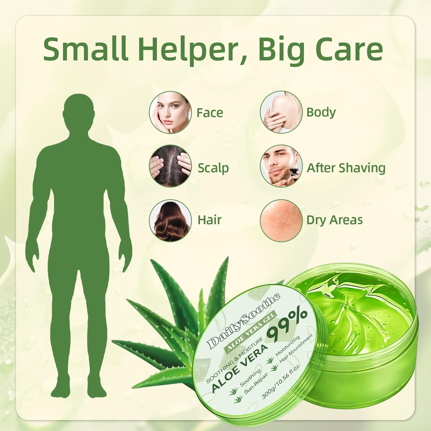 99% Pure Aloe Vera Gel, Hydrating Care for Face, Body & Hair, after Sun Cooling, Moisturises Dry Skin, Gentle for Sensitive Skin, 300G (Aloe Vera) image number 4