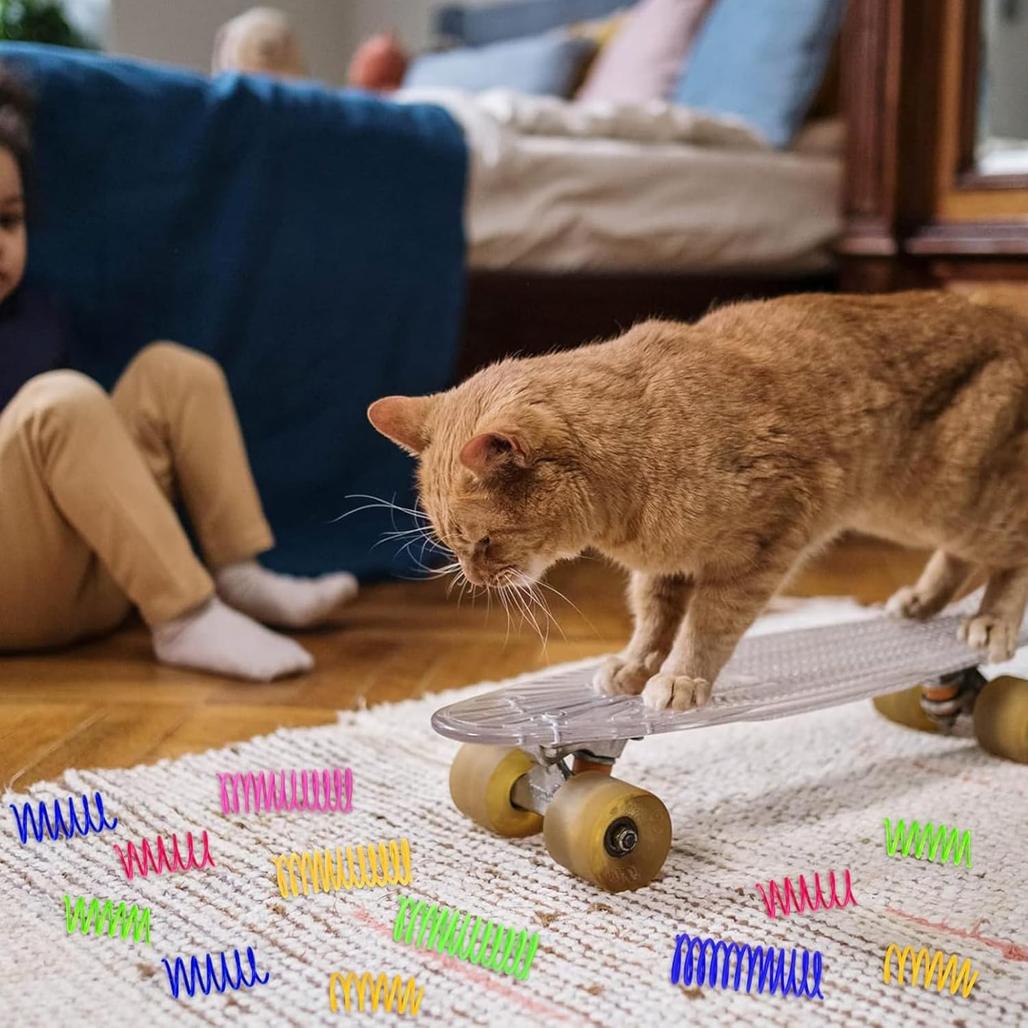 Pack of 40 Cat Toy Spiral, Colourful Spiral Toy Cat, Interactive Spiral Cat Toy, Plastic Spiral Feathers Toy Cat, Cats, Spring Toy, Pets Toy for Cats image number 1